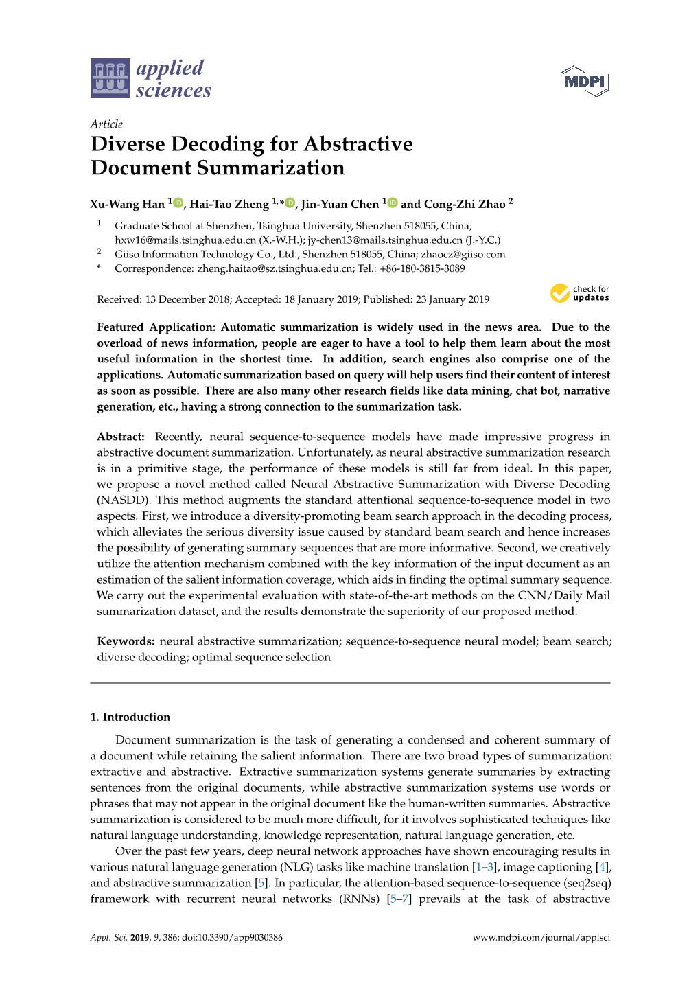 Diverse Decoding for Abstractive Document Summarization