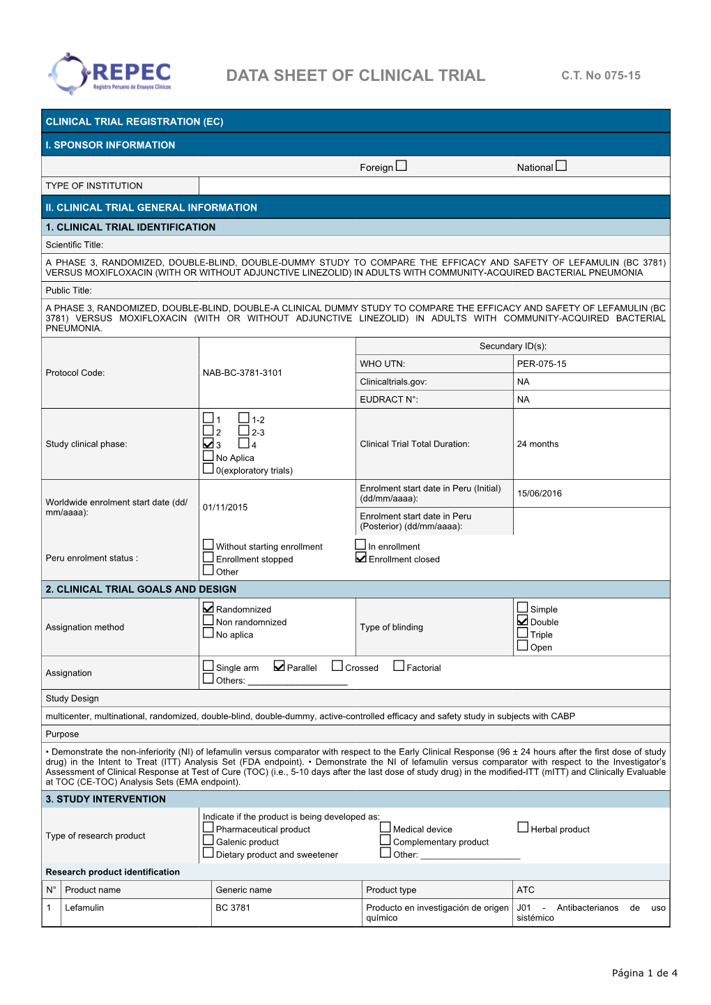 Data Sheet of Clinical Trial C.T