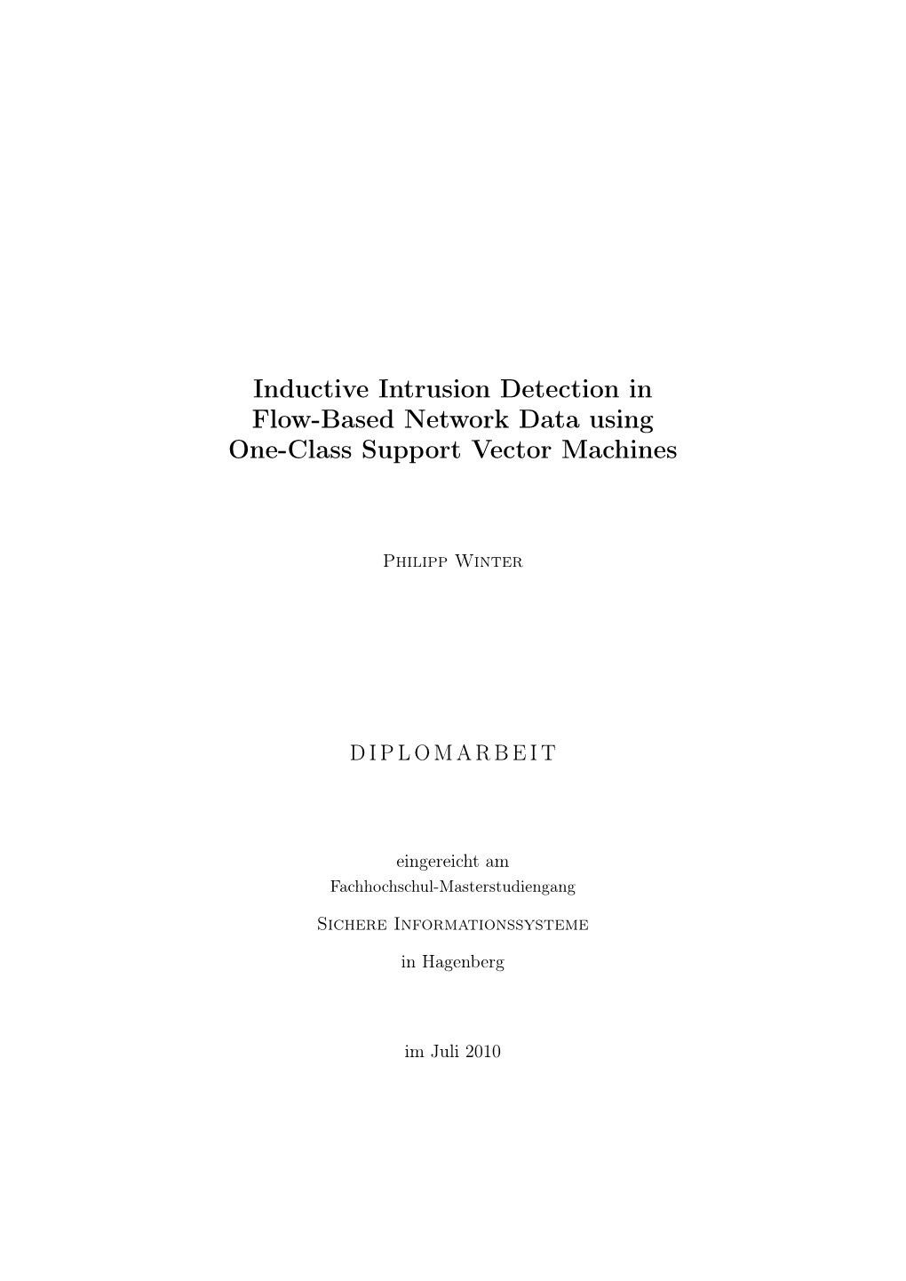 Inductive Intrusion Detection in Flow-Based Network Data Using One-Class Support Vector Machines
