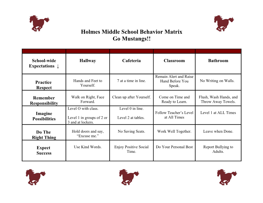 Holmes Middle School Behavior Matrix