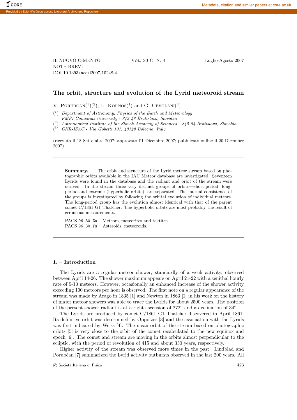 The Orbit, Structure and Evolution of the Lyrid Meteoroid Stream