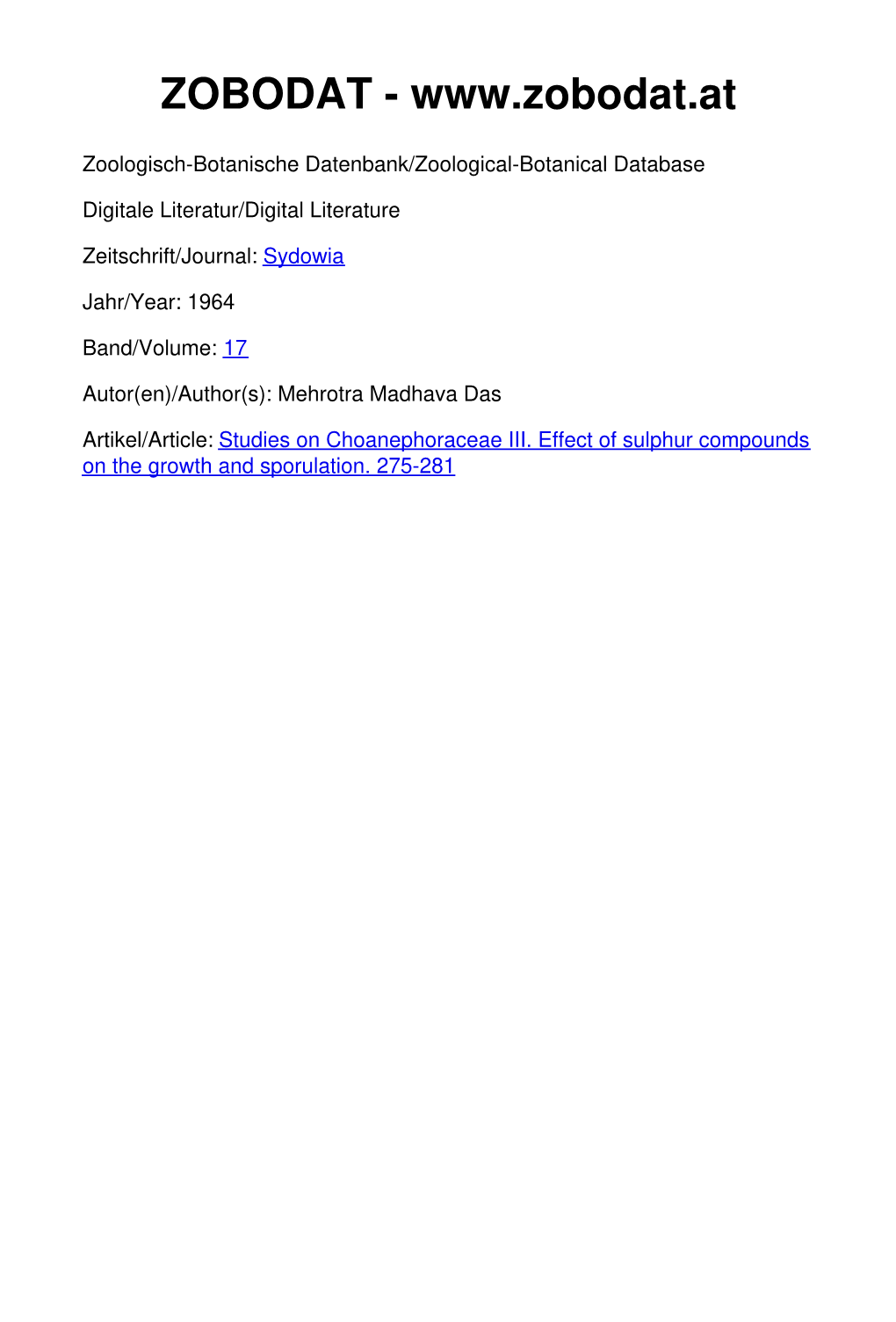 Studies on Choanephoraceae III. Effect of Sulphur Compounds on the Growth and Sporulation