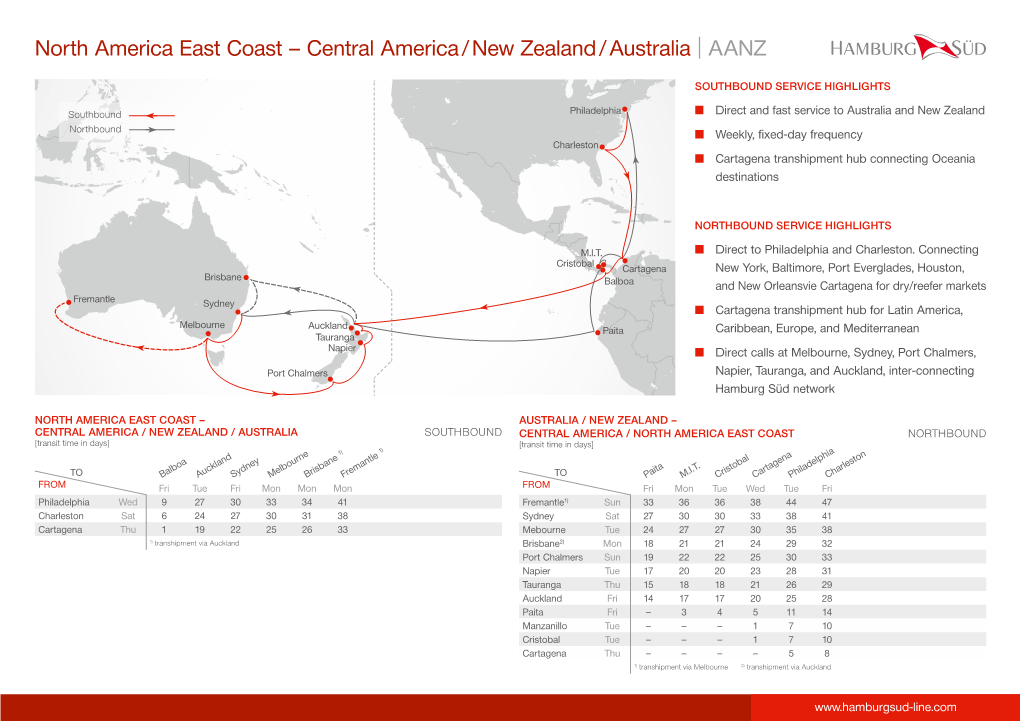 North America East Coast – Central America / New Zealand / Australia | AANZ