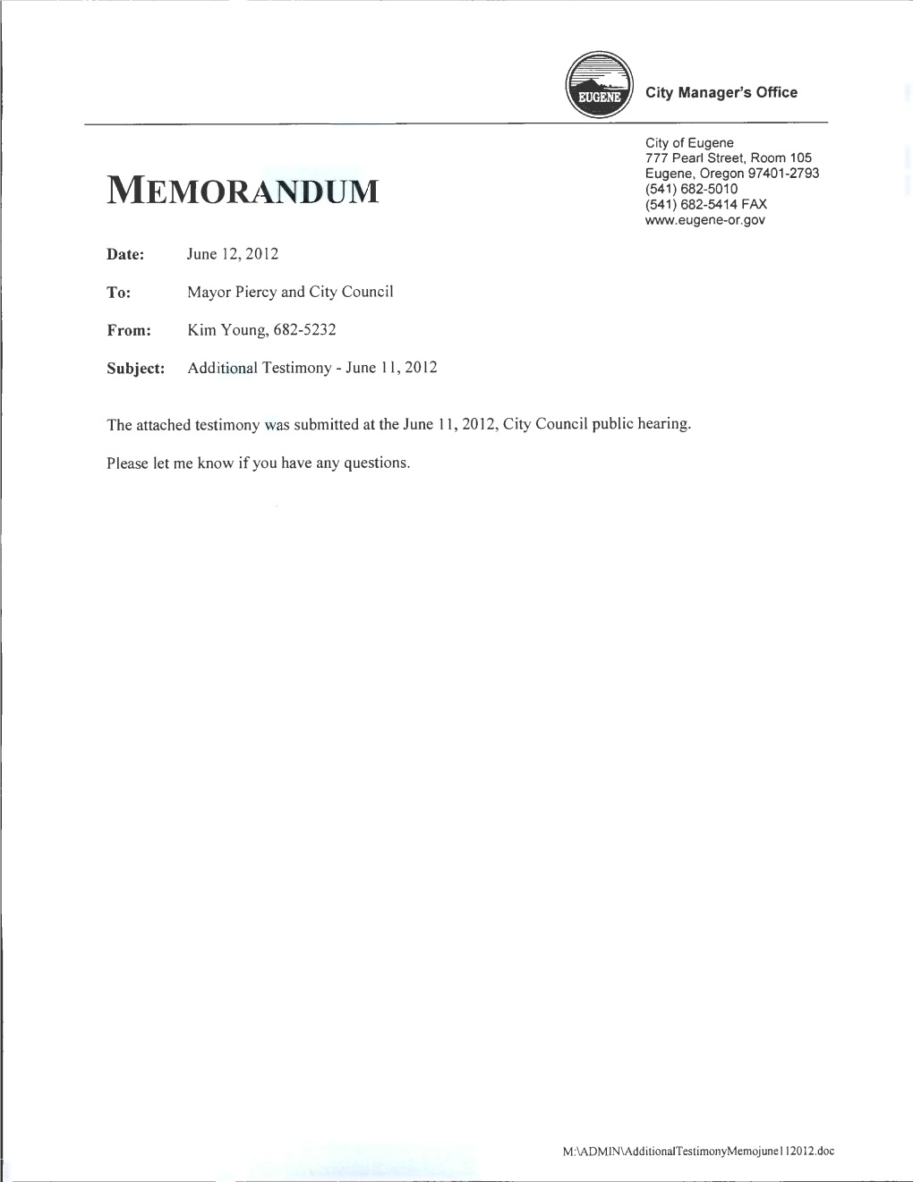 Memorandum (541) 682-5414 Fax