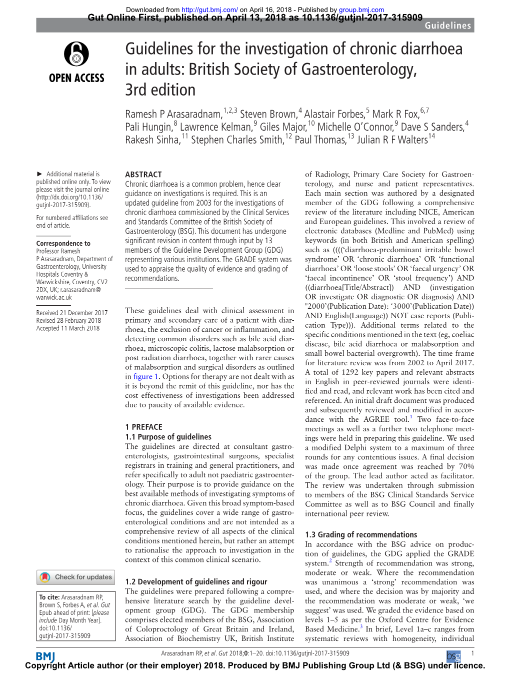 Guidelines for the Investigation of Chronic Diarrhoea in Adults