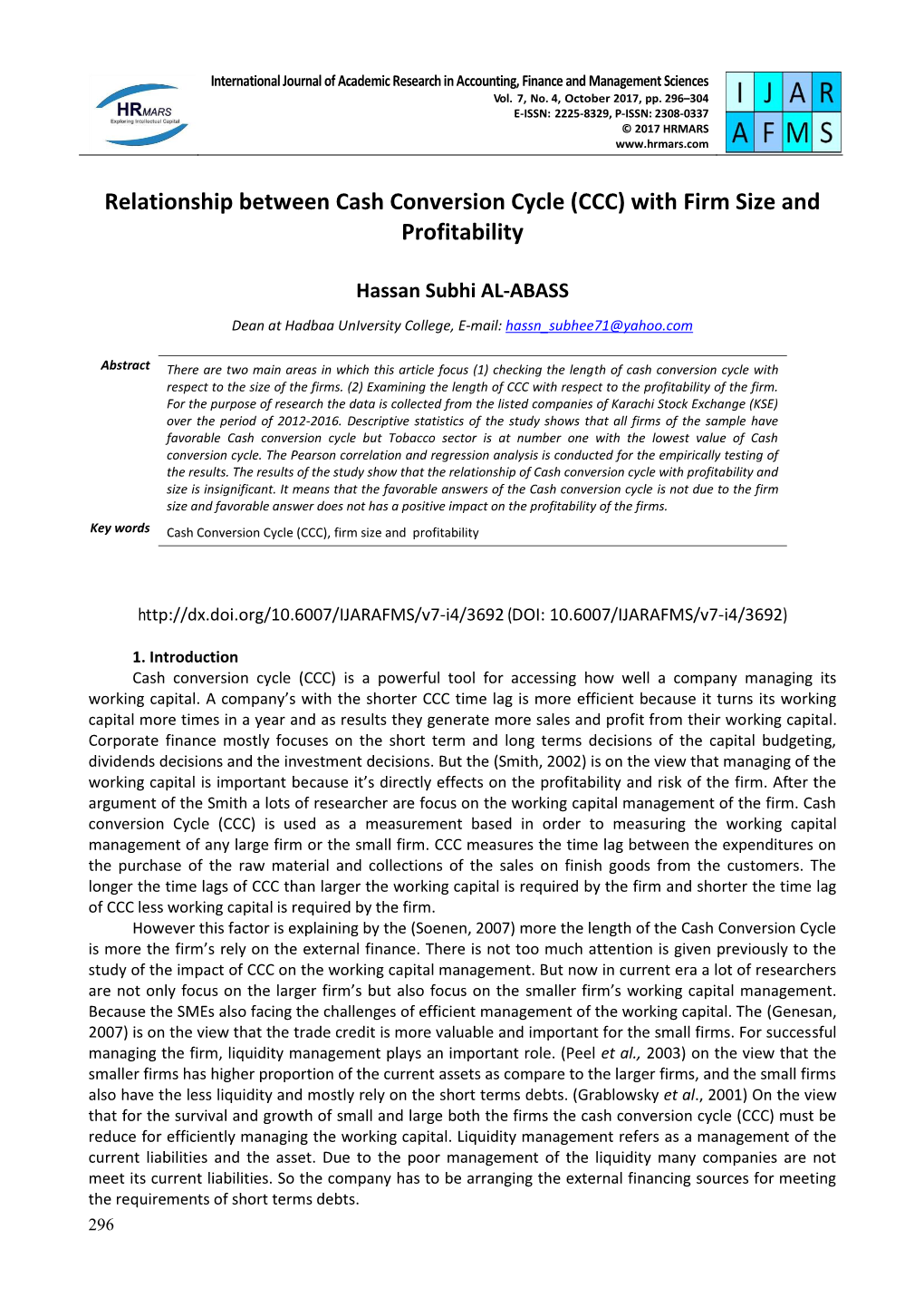 Relationship Between Cash Conversion Cycle (CCC) with Firm Size and Profitability