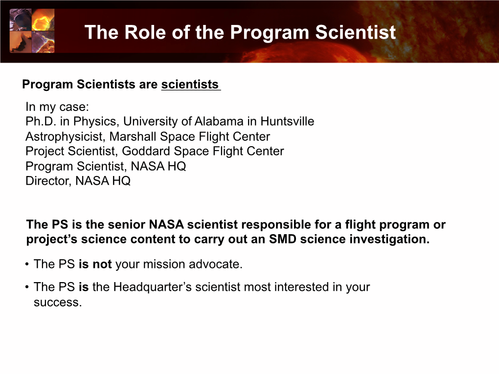 The Role of the Program Scientist