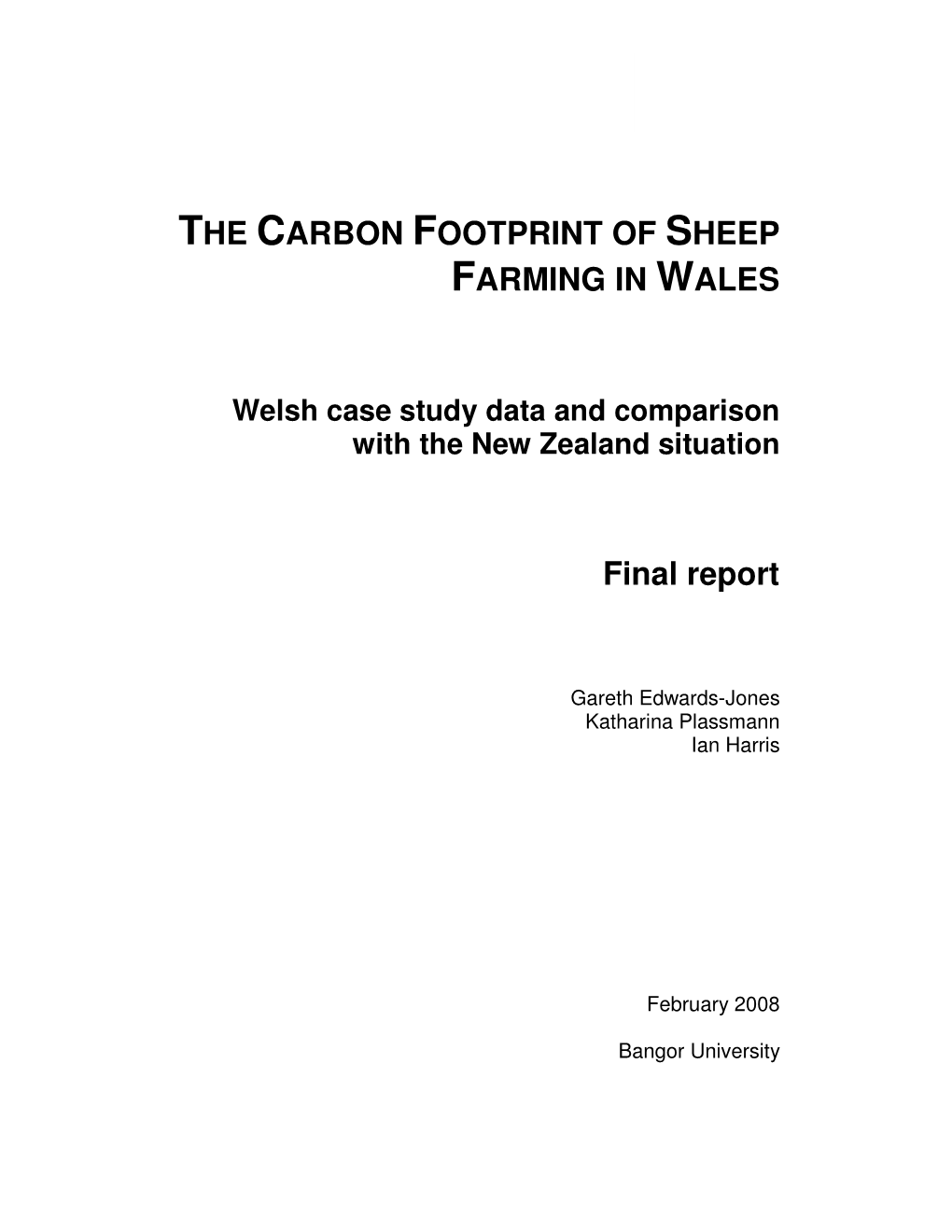 THE CARBON FOOTPRINT of SHEEP FARMING in WALES Final Report