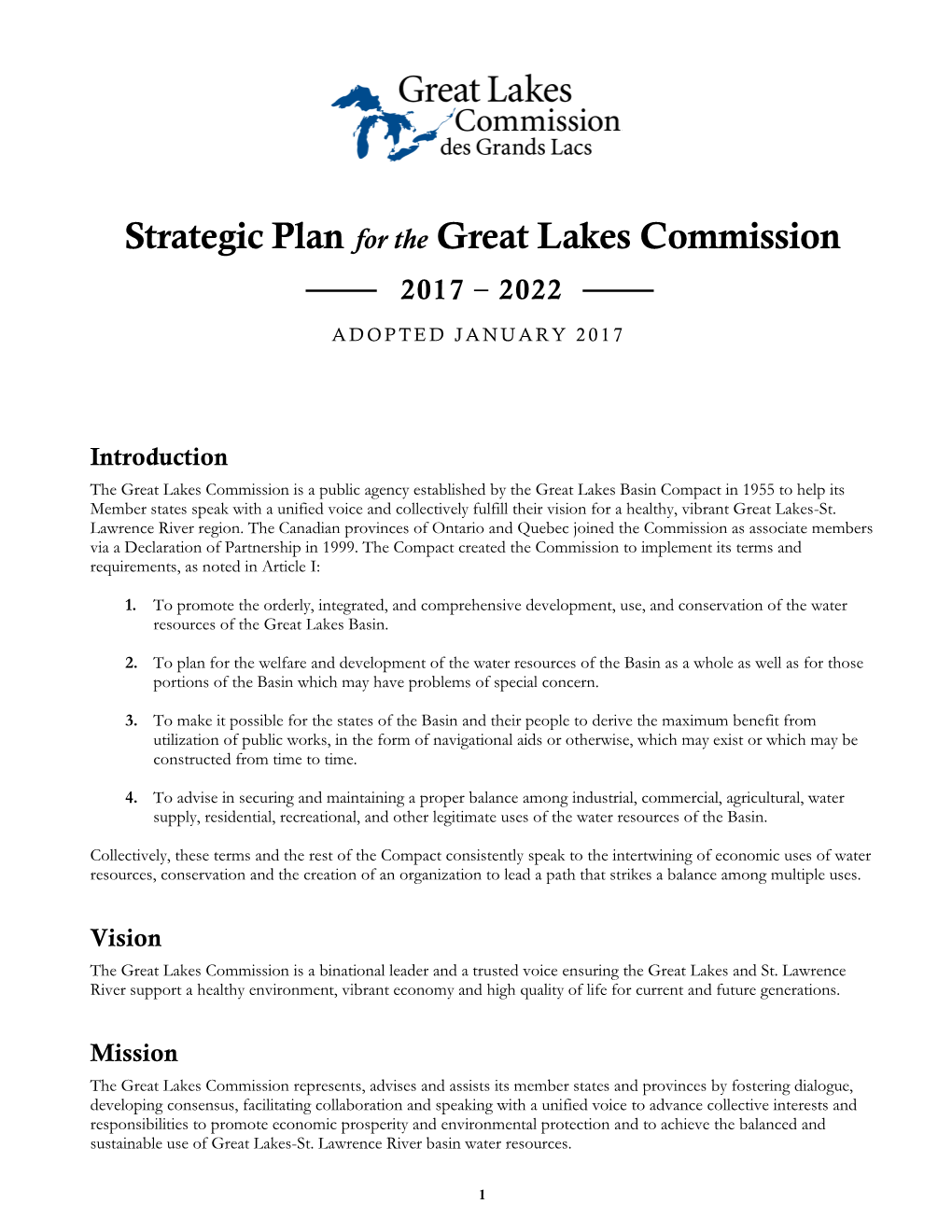Strategic Plan for the Great Lakes Commission 2017 – 2022