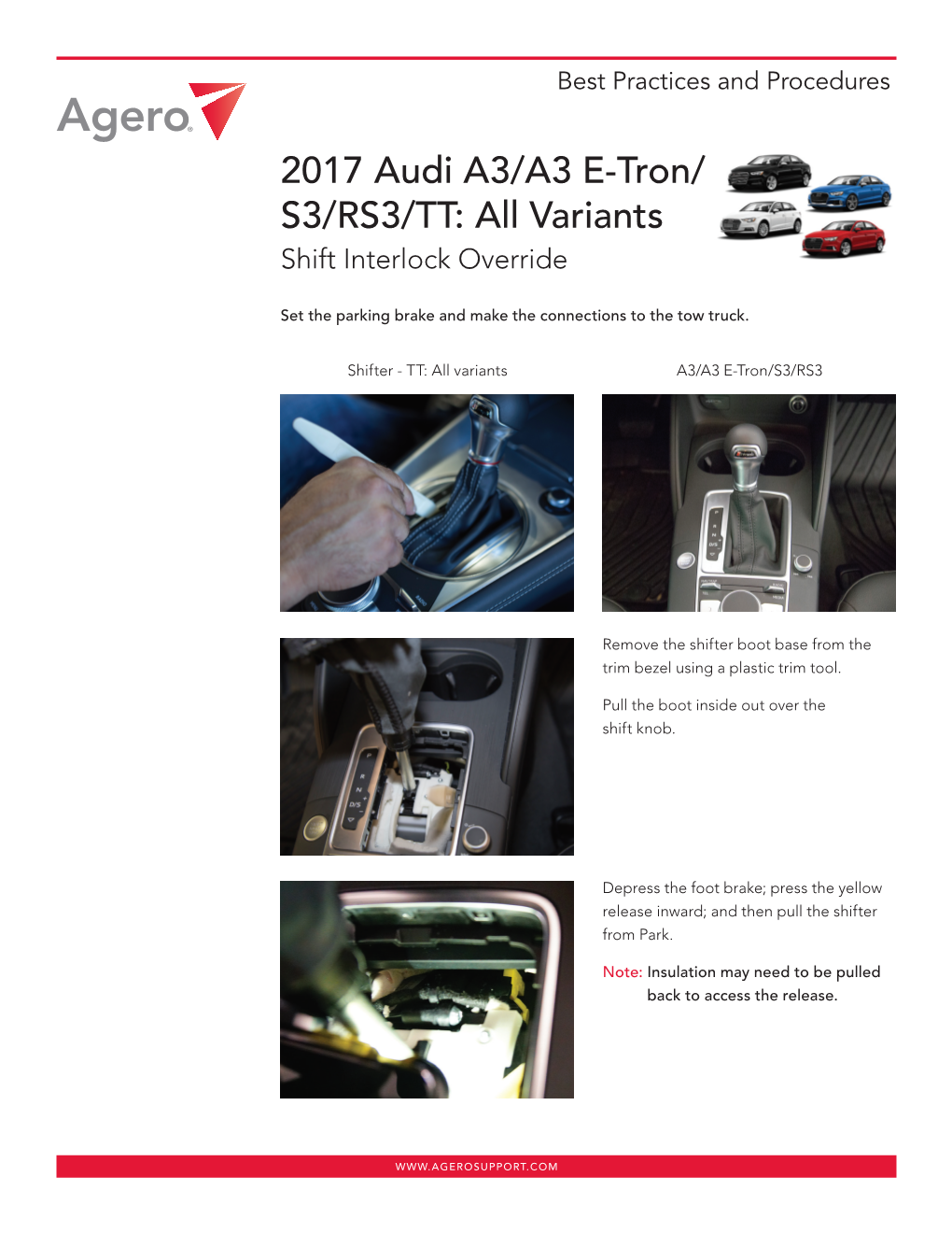 2017 Audi A3/A3 E-Tron/ S3/RS3/TT: All Variants Shift Interlock Override