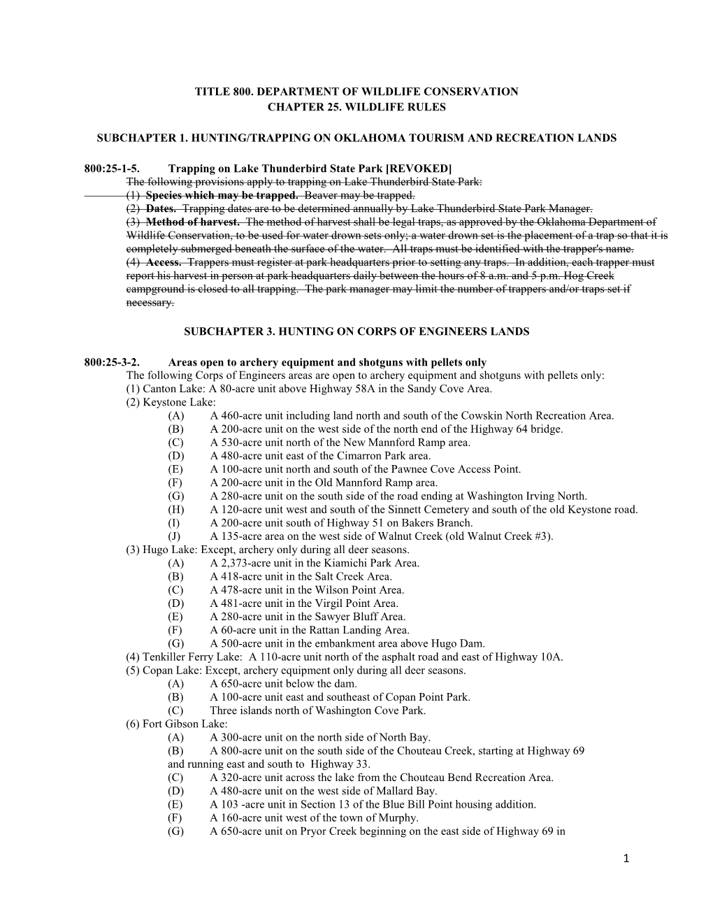 Title 800. Department of Wildlife Conservation Chapter 25