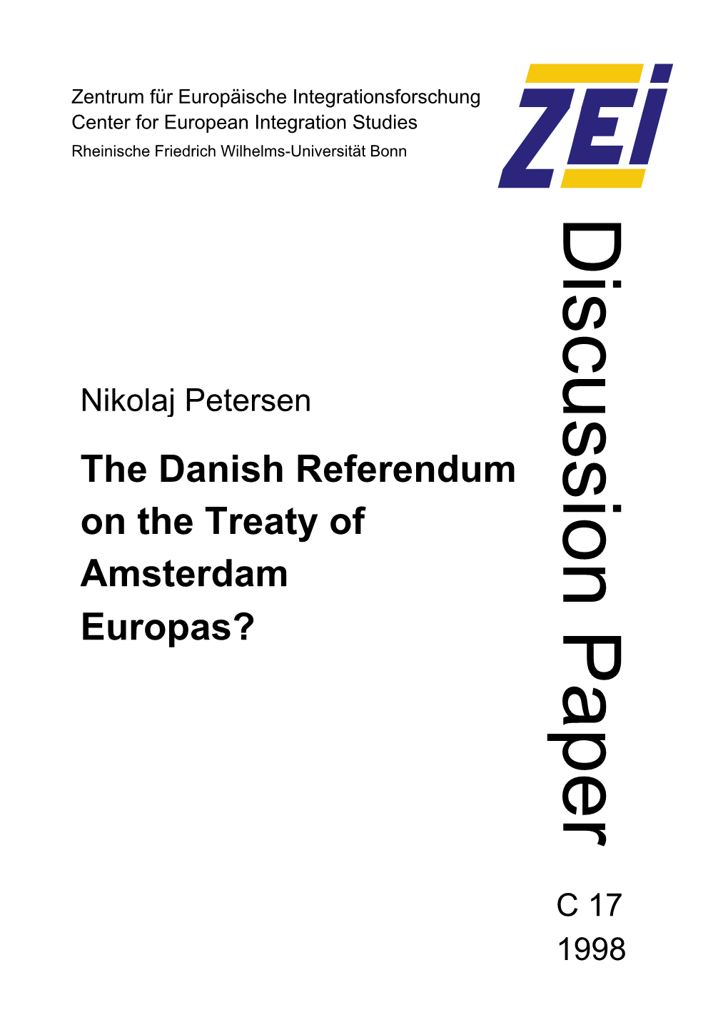 Nikolaj Petersen the Danish Referendum on the Treaty of Amsterdam Europas?