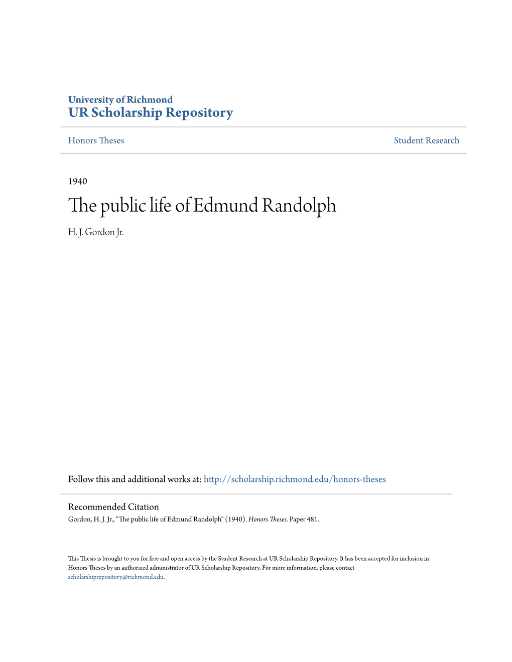 The Public Life of Edmund Randolph H