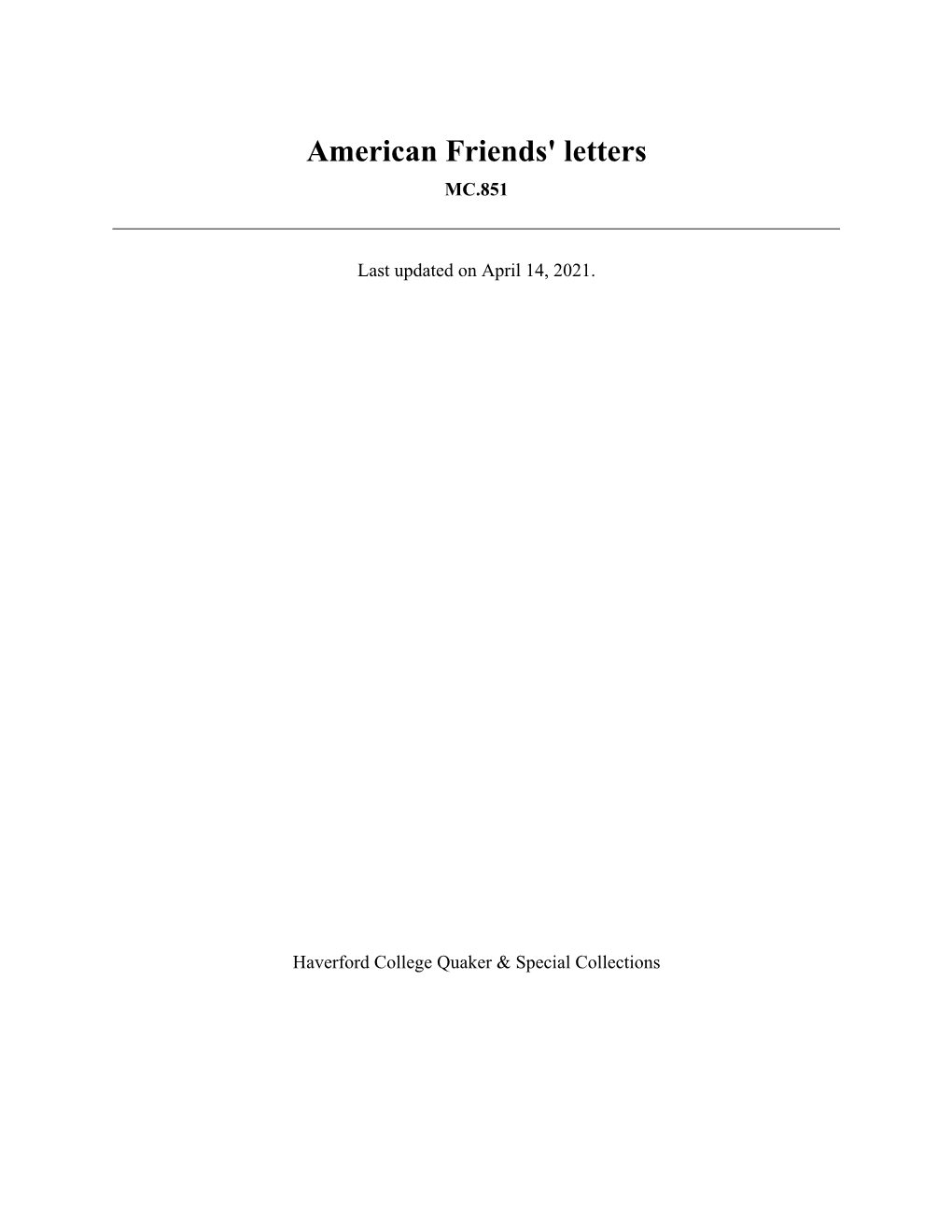 American Friends' Letters MC.851