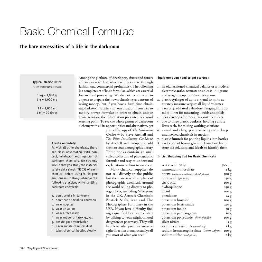 Basic Chemical Formulae