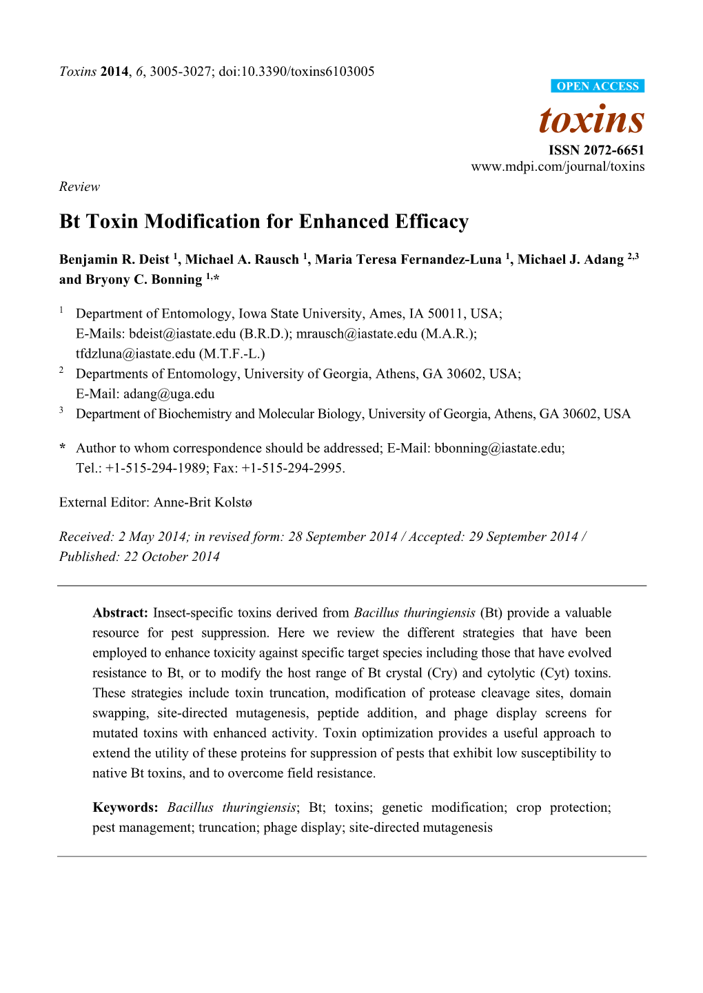Bt Toxin Modification for Enhanced Efficacy