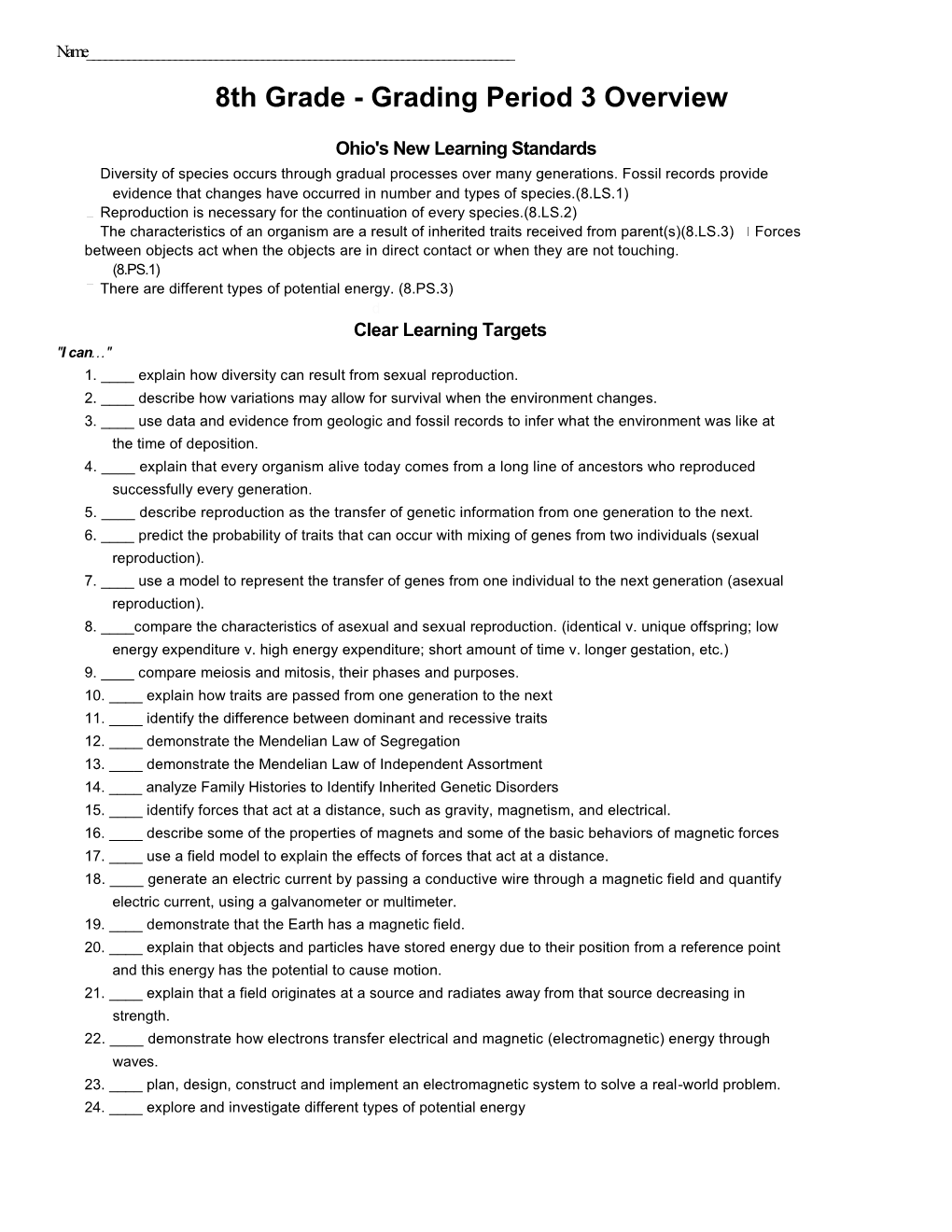 8Th Grade - Grading Period 3 Overview