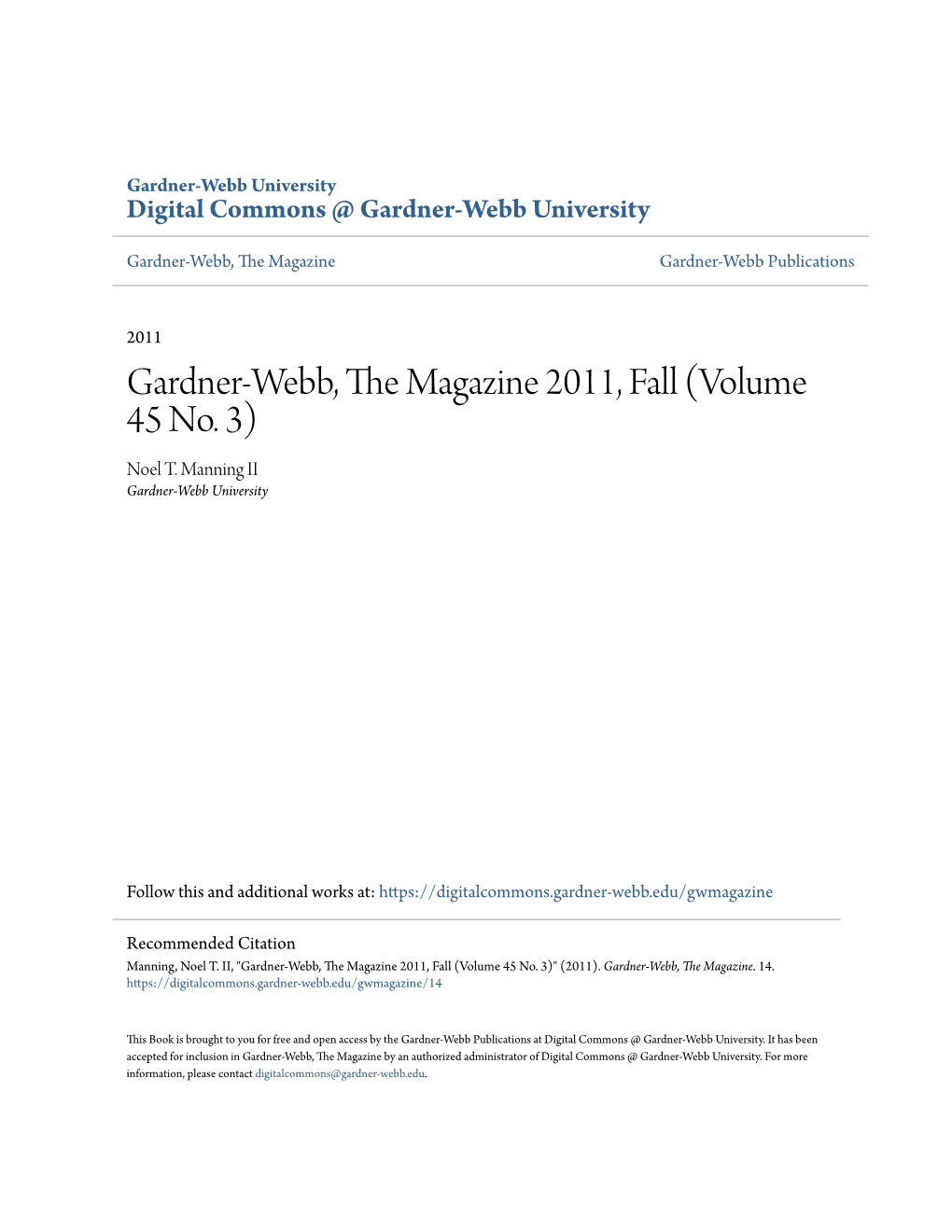 Gardner-Webb, the Magazine 2011, Fall