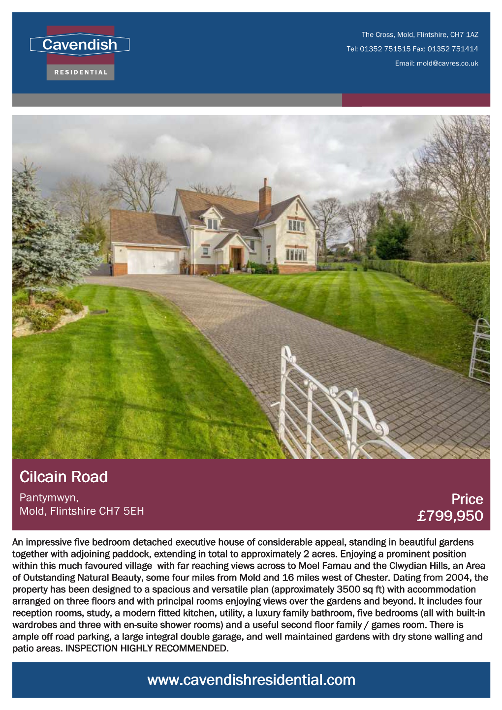 Cilcain Road Pantymwyn, Price Mold, Flintshire CH7 5EH £799,950