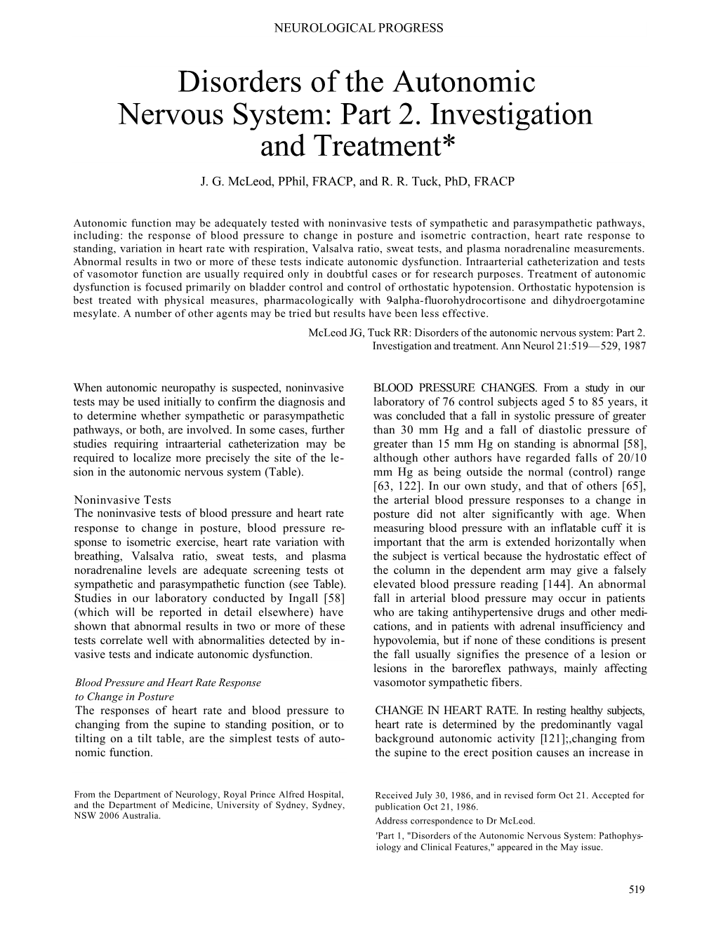 Disorders of the Autonomic Nervous System: Part 2. Investigation and Treatment