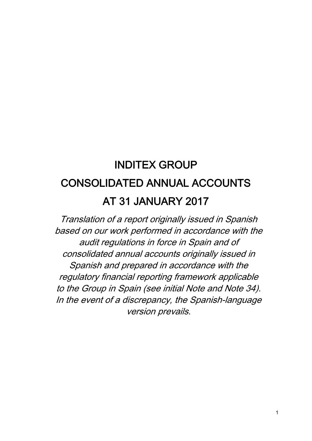 Inditex Group Consolidated Annual Accounts at 31 January 2017