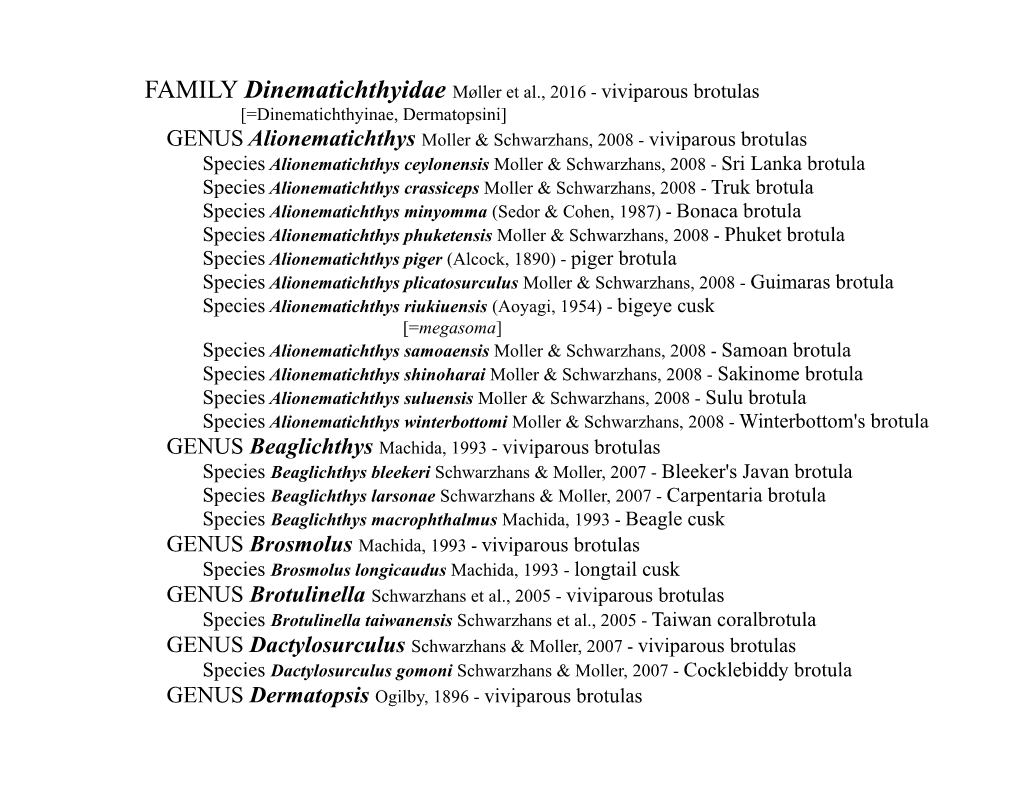 Viviparous Brotulas GENUS Dermatopsis