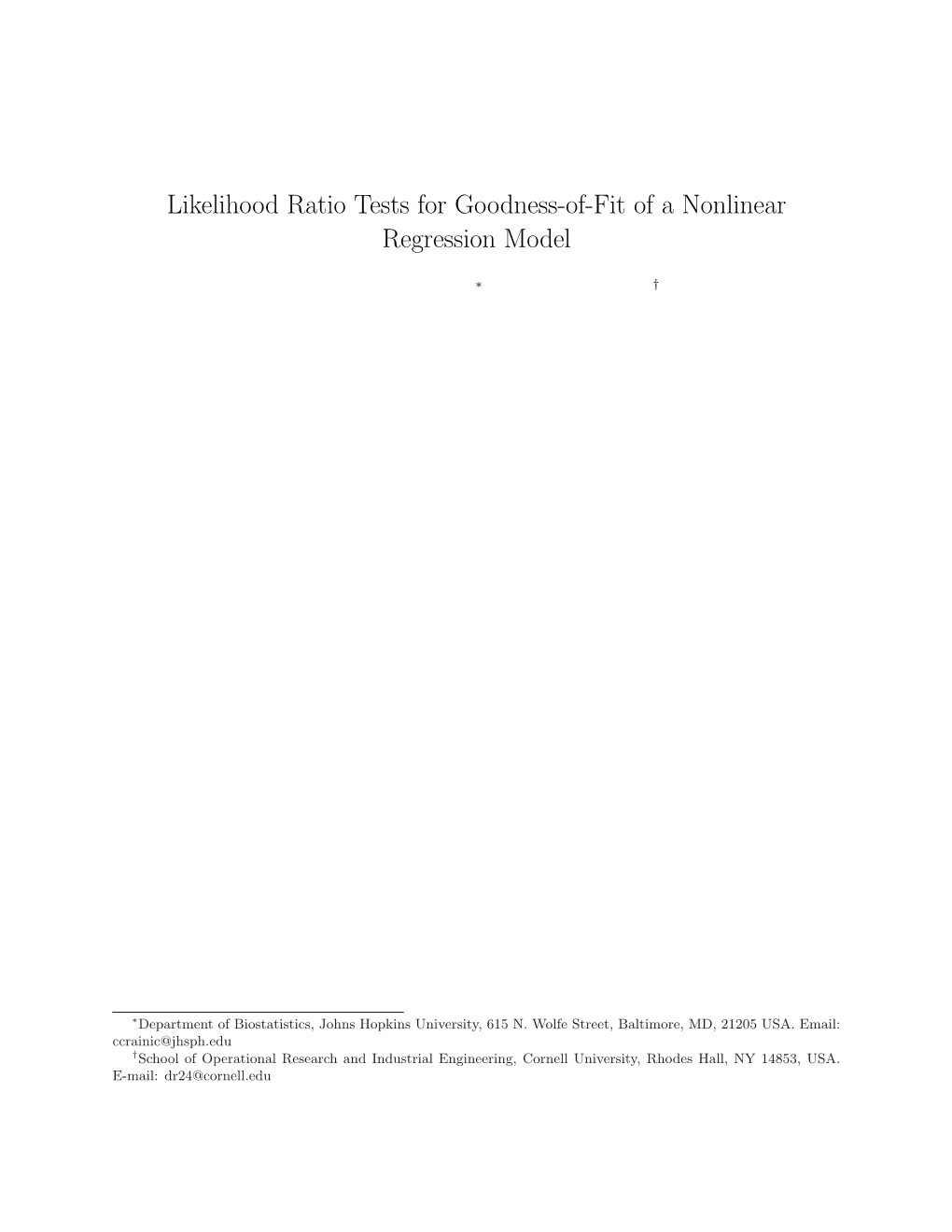 Likelihood Ratio Tests for Goodness-Of-Fit of a Nonlinear Regression Model