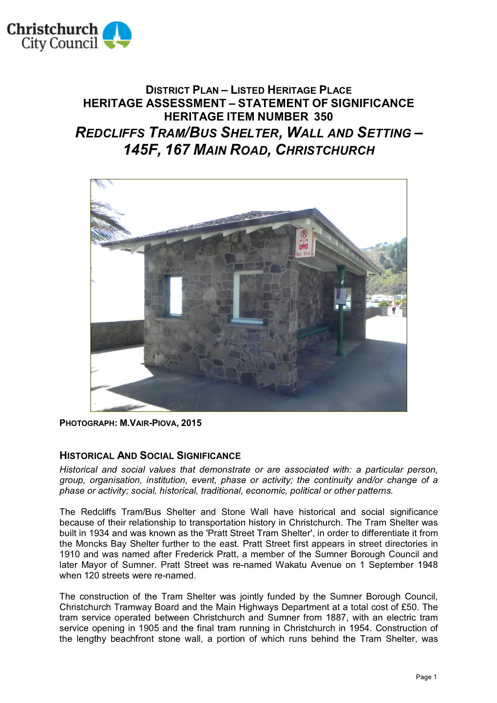 Redcliffs Tram/Bus Shelter, Wall and Setting – 145F, 167 Main Road