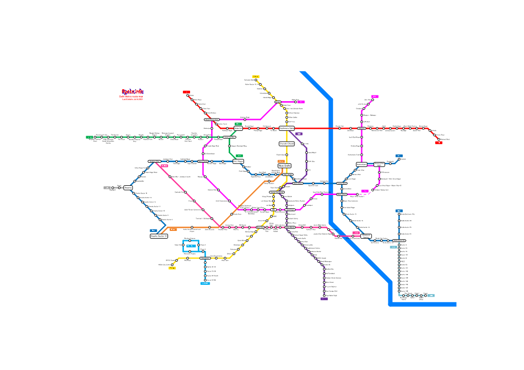 Delhi Metro Route Map Adarsh Nagar Lastupdate Jul.8.2021 Rohini West Majlis Park Shiv Vihar Azadpur Rohini East Johri Enclave Model Town