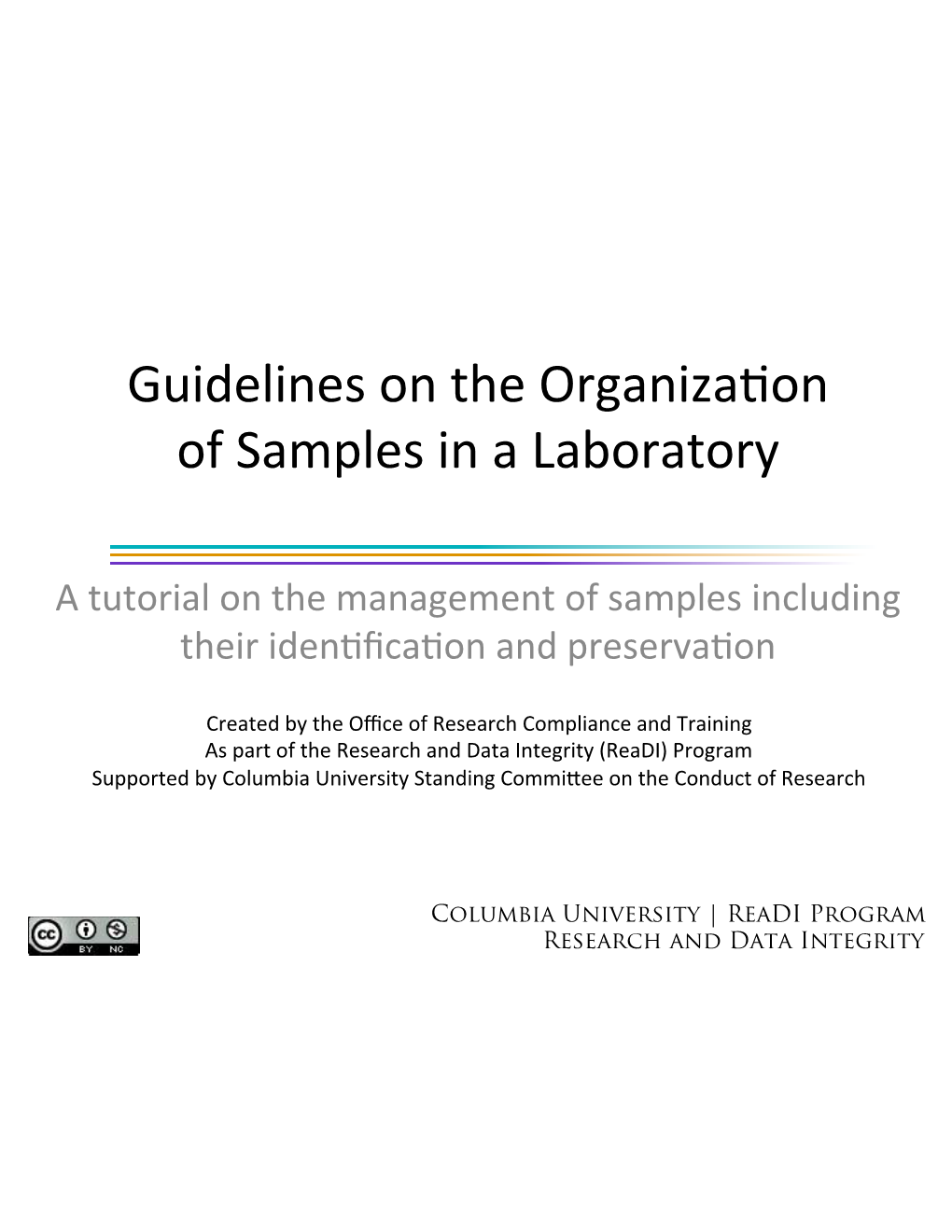 Guidelines on the Organization of Samples in a Laboratory