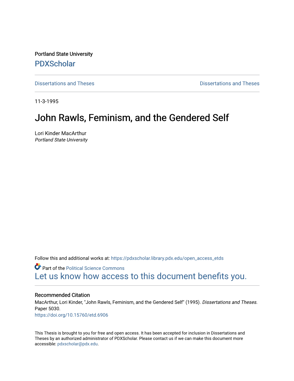 John Rawls, Feminism, and the Gendered Self