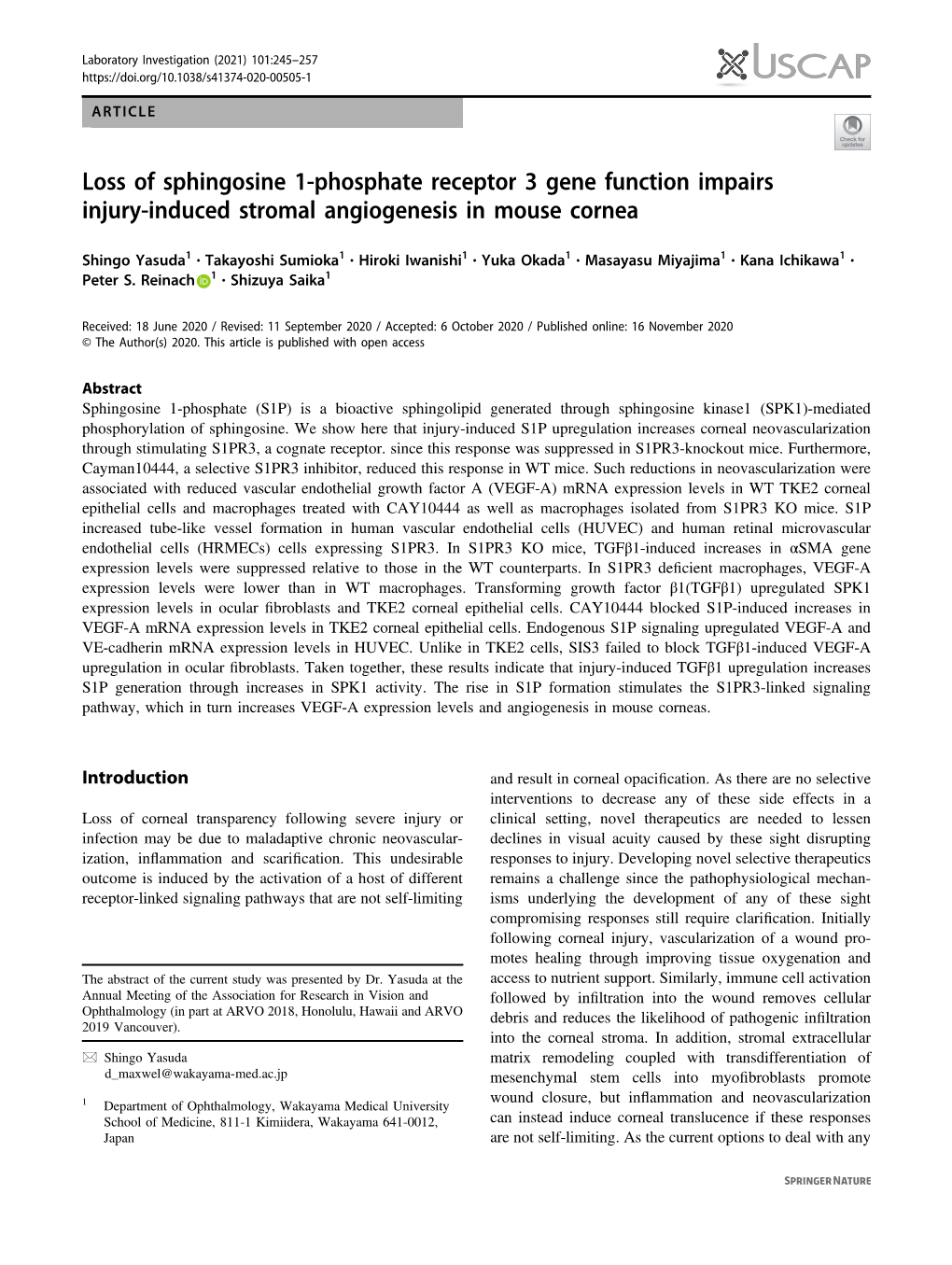 Loss of Sphingosine 1-Phosphate Receptor 3 Gene Function Impairs Injury-Induced Stromal Angiogenesis in Mouse Cornea