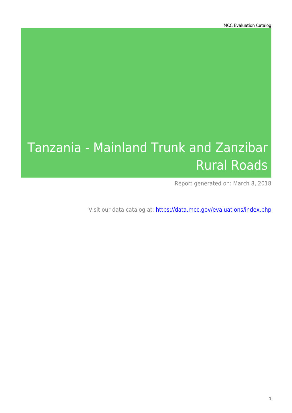 Tanzania - Mainland Trunk and Zanzibar Rural Roads