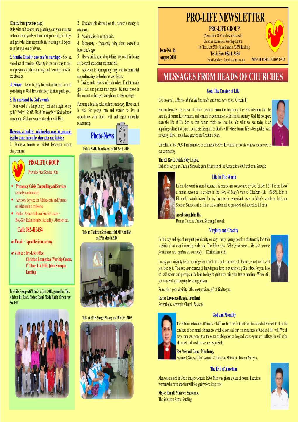 Pro-Life News Letter No. 16, August 2010