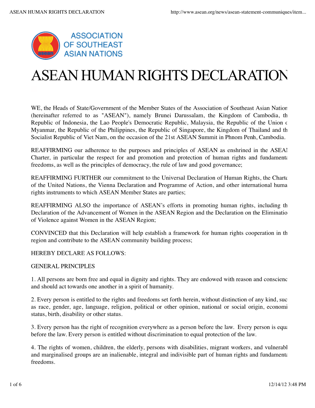 Asean Human Rights Declaration