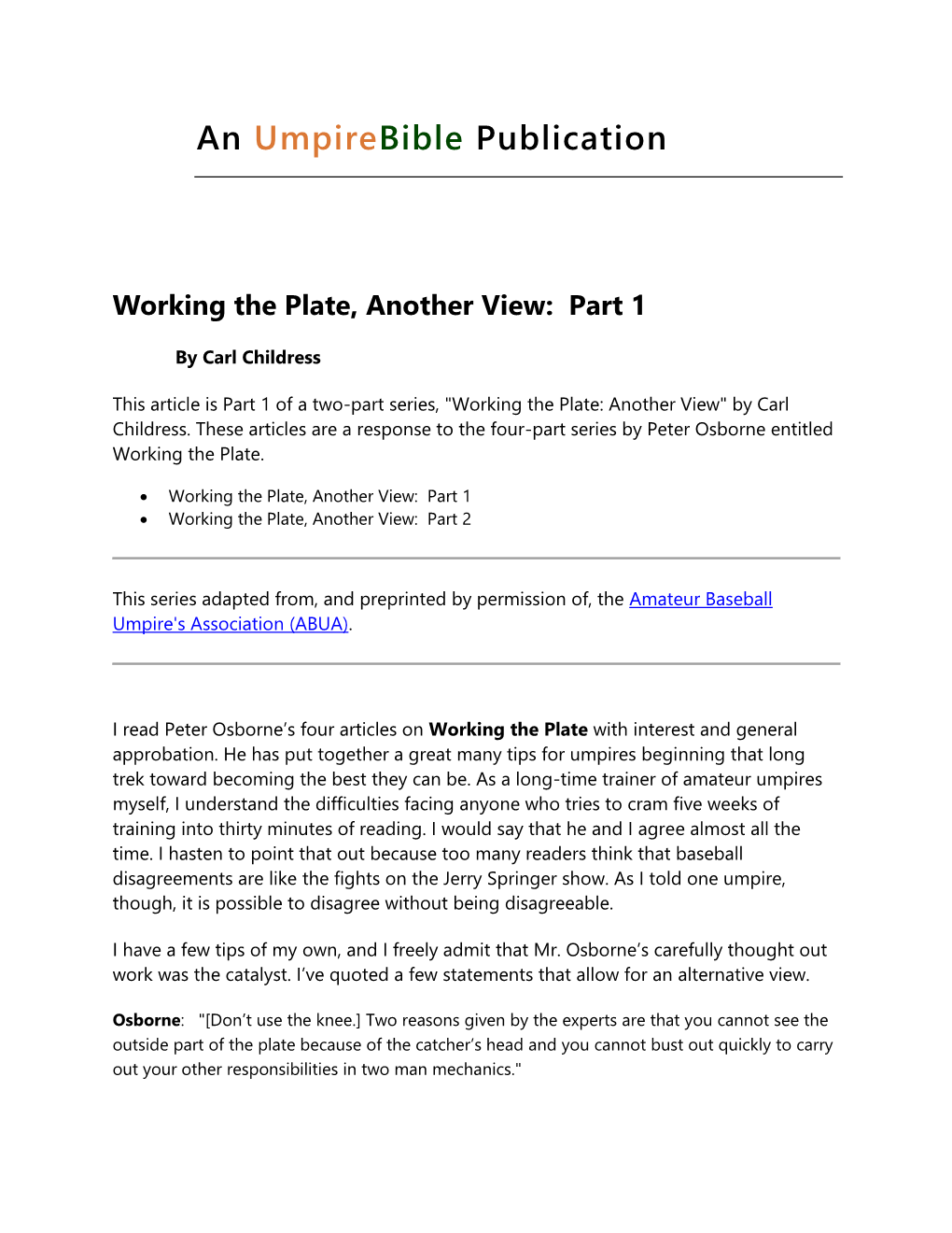 Working the Plate: Another View, Part 1