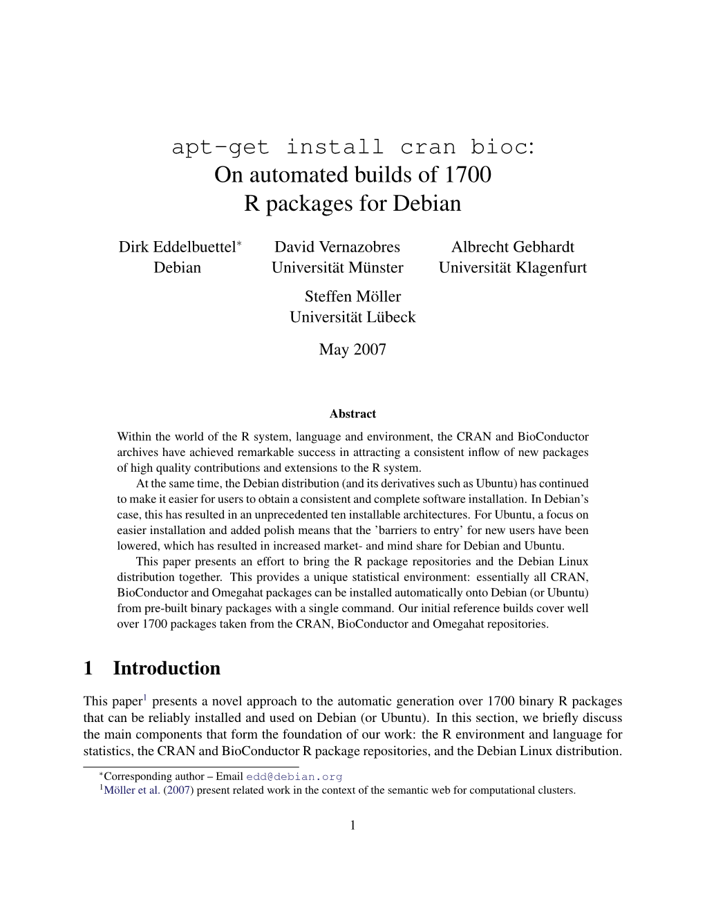 Apt-Get Install Cran Bioc: on Automated Builds of 1700 R Packages for Debian