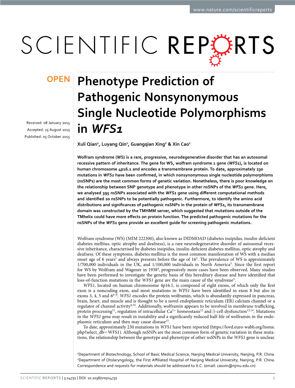 Phenotype Prediction of Pathogenic Nonsynonymous Single Nucleotide