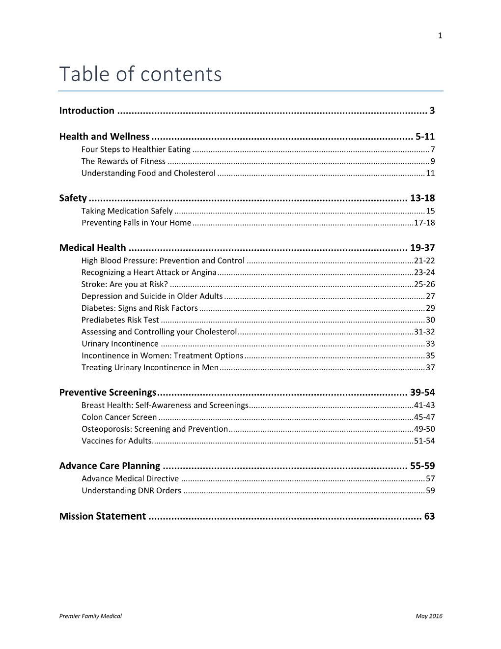 Table of Contents