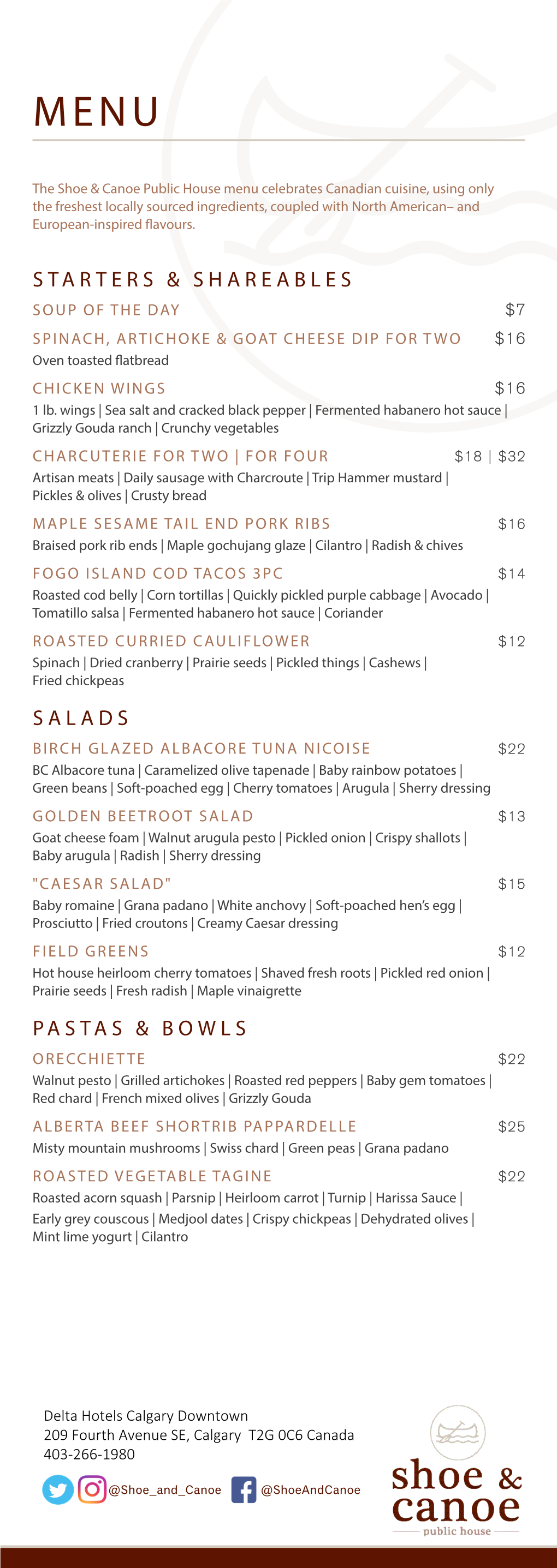 Starters & Shareables Salads Pastas & Bowls