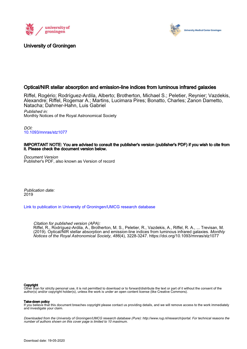 University of Groningen Optical/NIR Stellar Absorption and Emission-Line