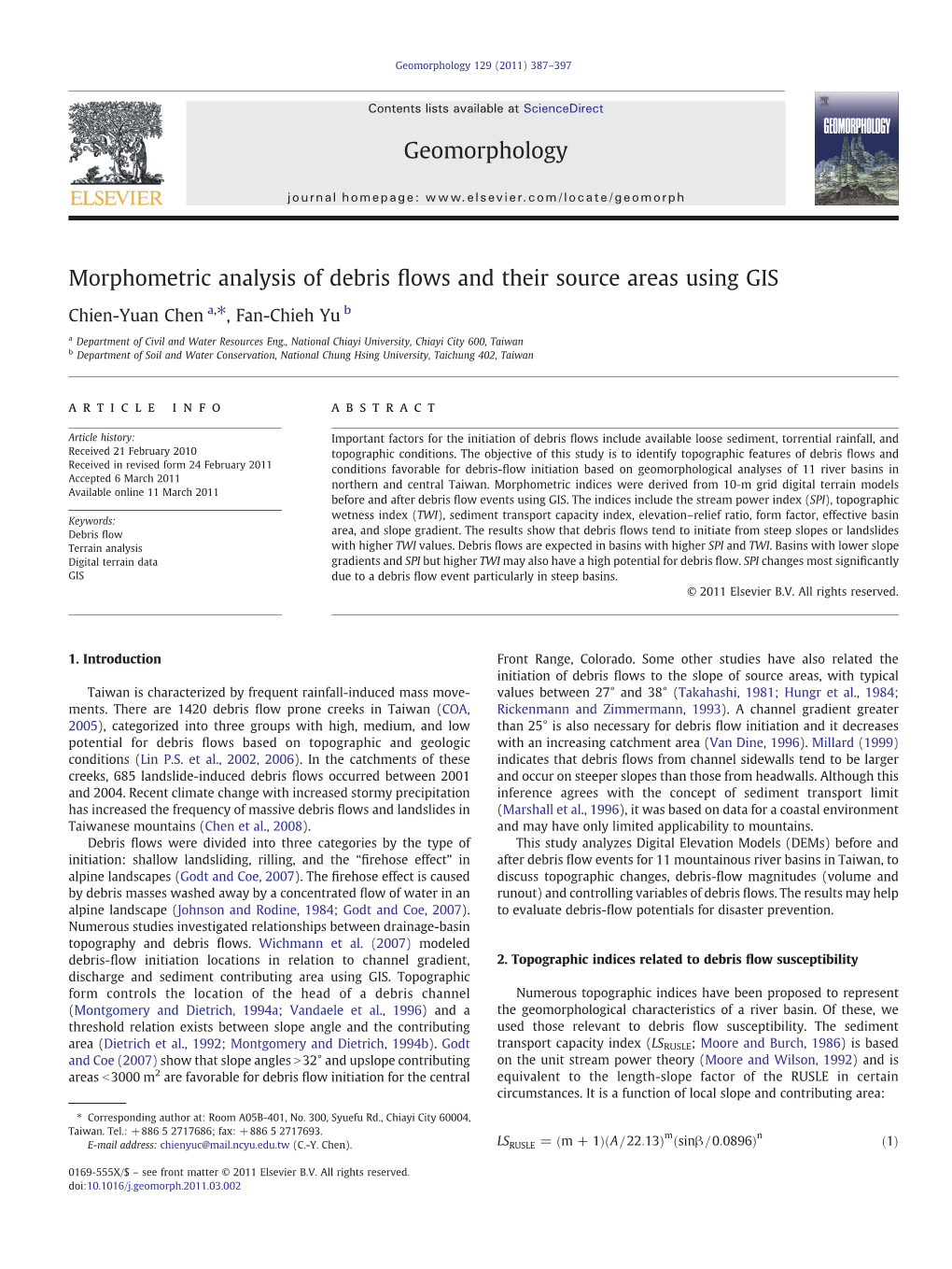 Morphometric Analysis of Debris Flows and Their Source Areas Using