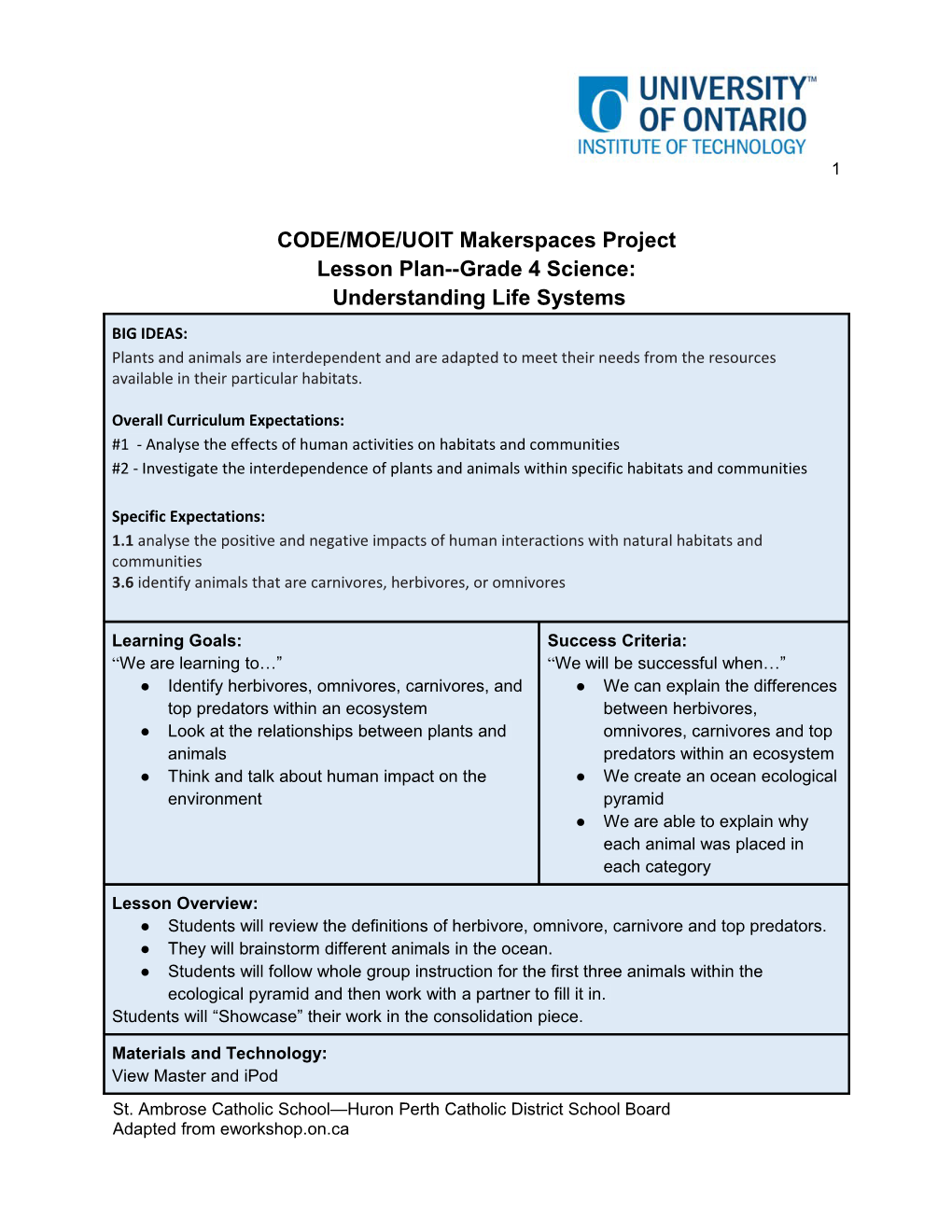 CODE/MOE/UOIT Makerspaces Project s1