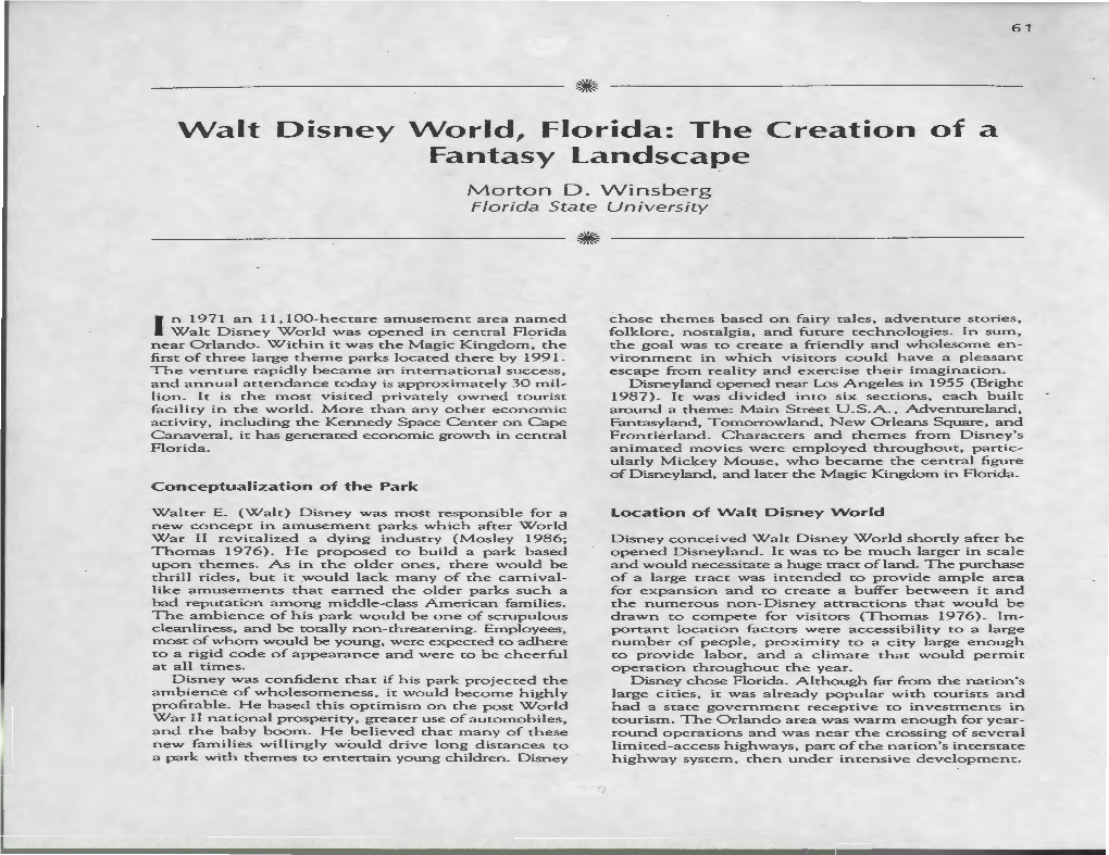 Walt Disney World, Florida: the Creation of a Fantasy Landscape