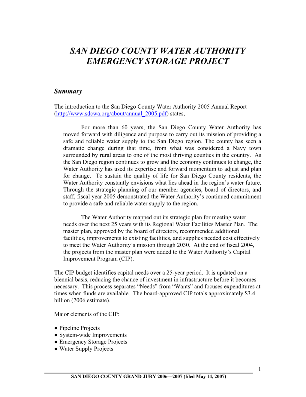San Diego County Water Authority Emergency Storage Project