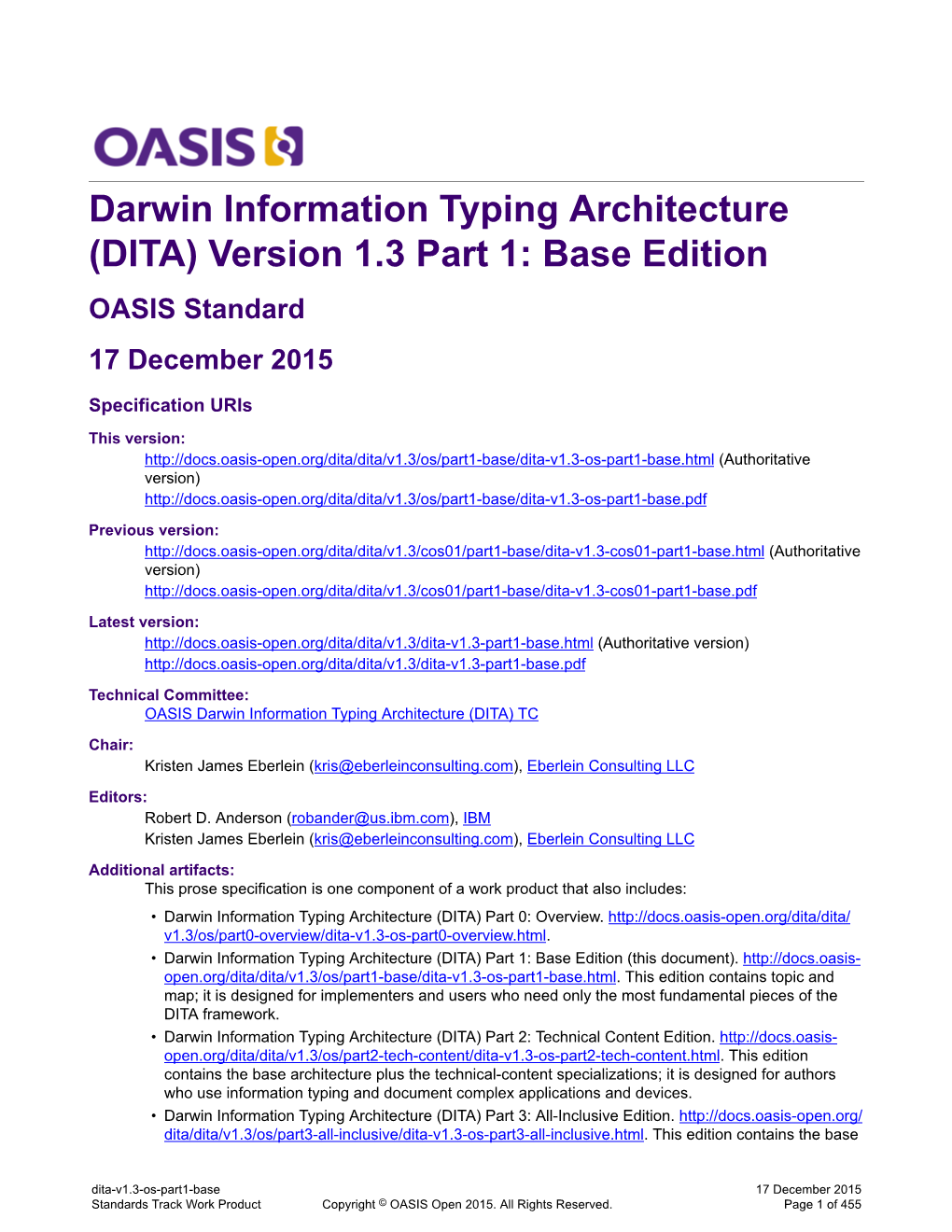 Darwin Information Typing Architecture (DITA) Version 1.3 Part 1: Base Edition OASIS Standard 17 December 2015