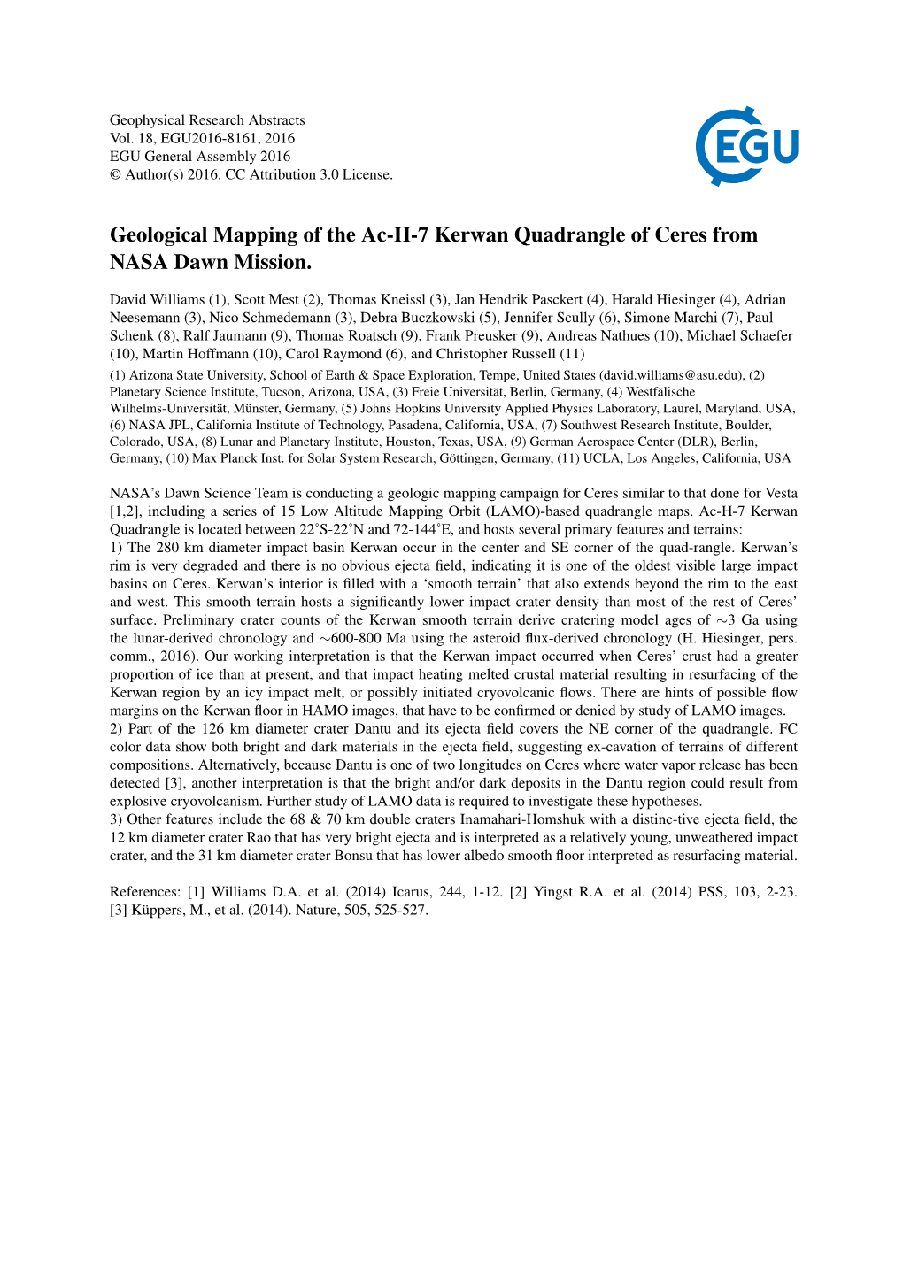 Geological Mapping of the Ac-H-7 Kerwan Quadrangle of Ceres from NASA Dawn Mission