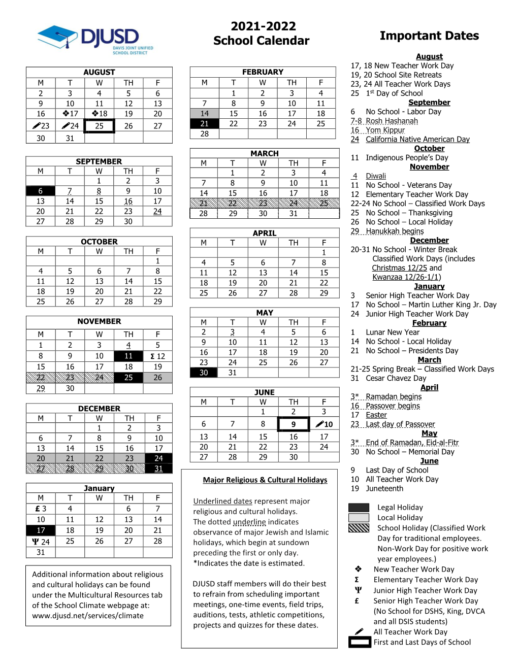 2021-2022 School Calendar