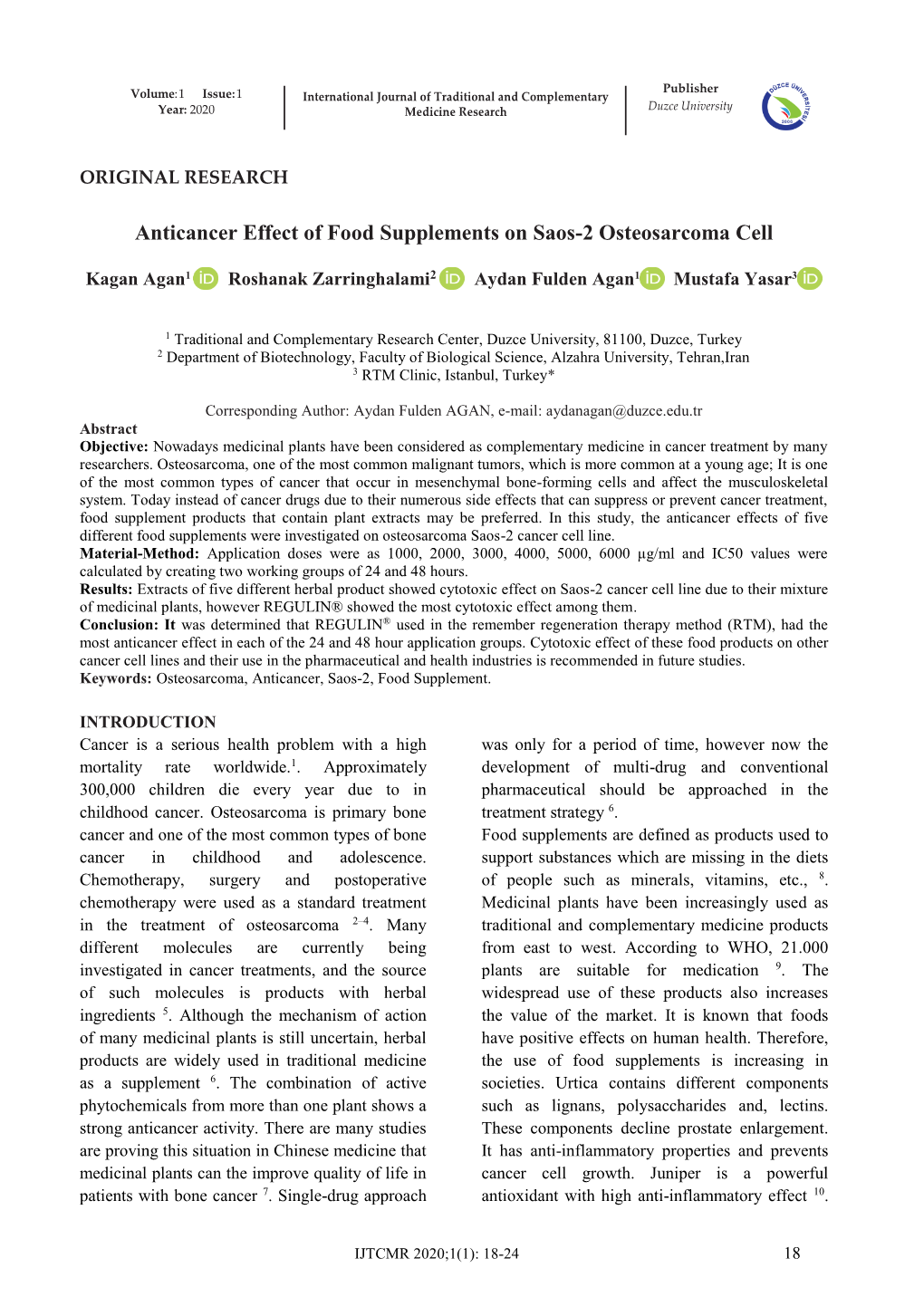 Anticancer Effect of Food Supplements on Saos-2 Osteosarcoma Cell