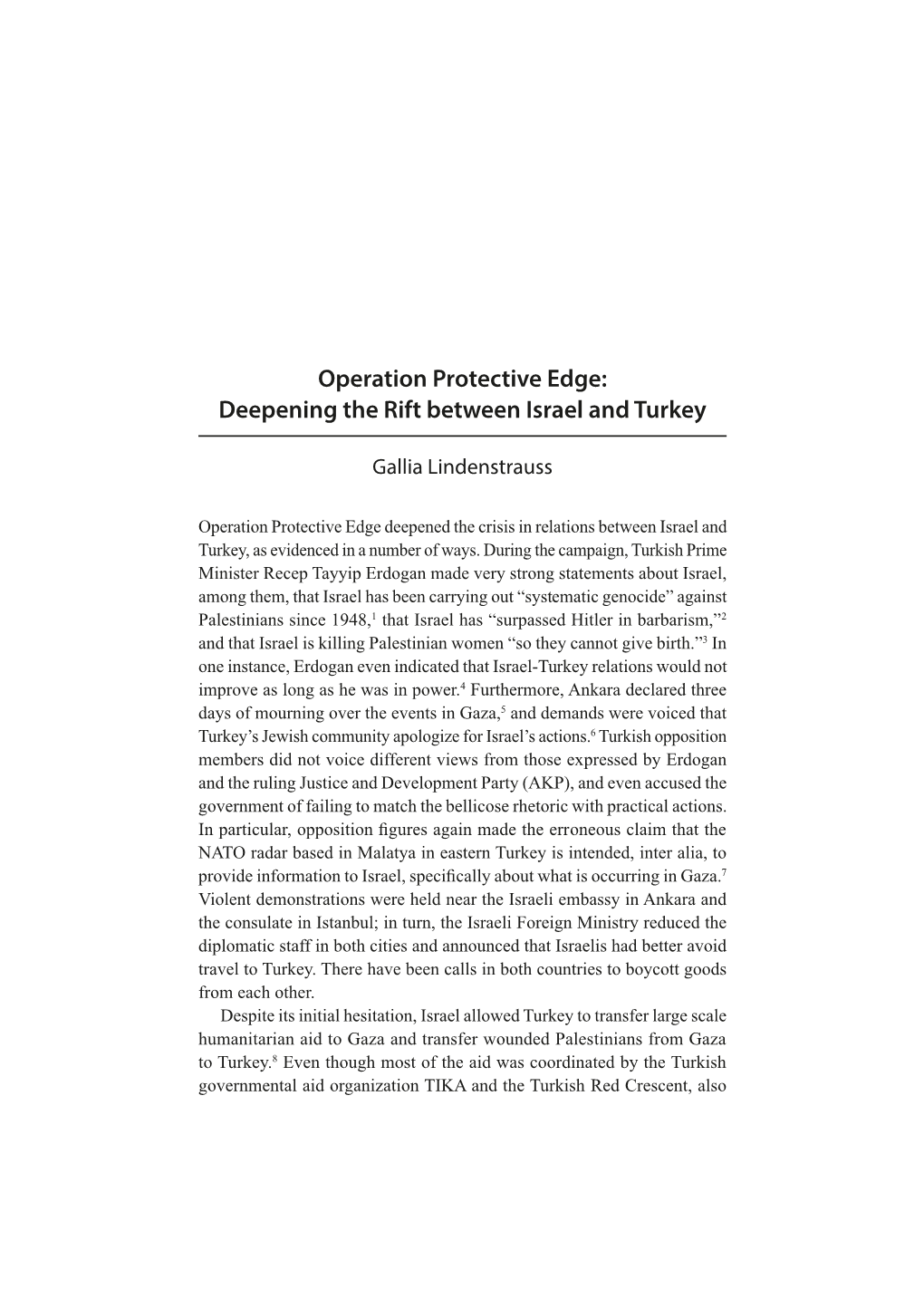 Operation Protective Edge: Deepening the Rift Between Israel and Turkey